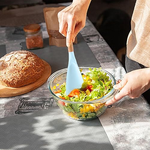 Miniatura 4 de Harewu Cuchara de cocina de silicona para utensilios de cocina antiadherentes, cuchara de silicona duradera y segura con mango de madera para