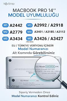 NovStrap Apple MacBook Pro 14 inç M5 Pro M5 Max A3434 A3426 A3427 ile Uyumlu Türkçe Q Siyah Klavye Koruyucu Kılıf