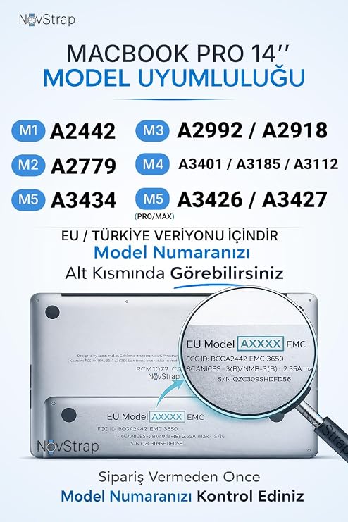 NovStrap Apple MacBook Pro 14 inç M5 Pro M5 Max A3434 A3426 A3427 ile Uyumlu Türkçe Q Siyah Klavye Koruyucu Kılıf