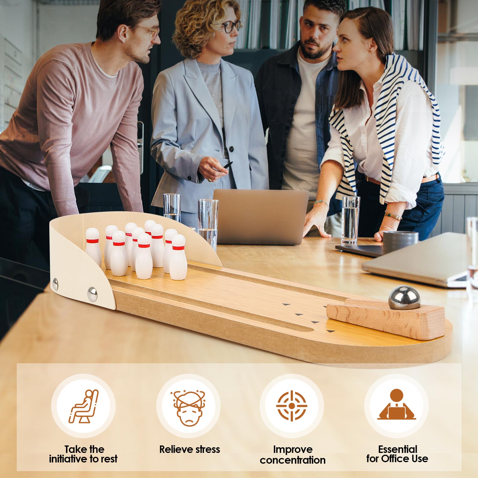 Jognee Mini Bowling aus Holz, Bowling Spiele, Bowlings Tischspiel, originelles und lustiges Schreibtischspiel