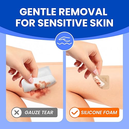 Miniatura 5 de Vendajes grandes impermeables de 2 x 2 pulgadas de espuma de silicona para cuidado de heridas de piel sensible, almohadilla cohesiva adhesiva con