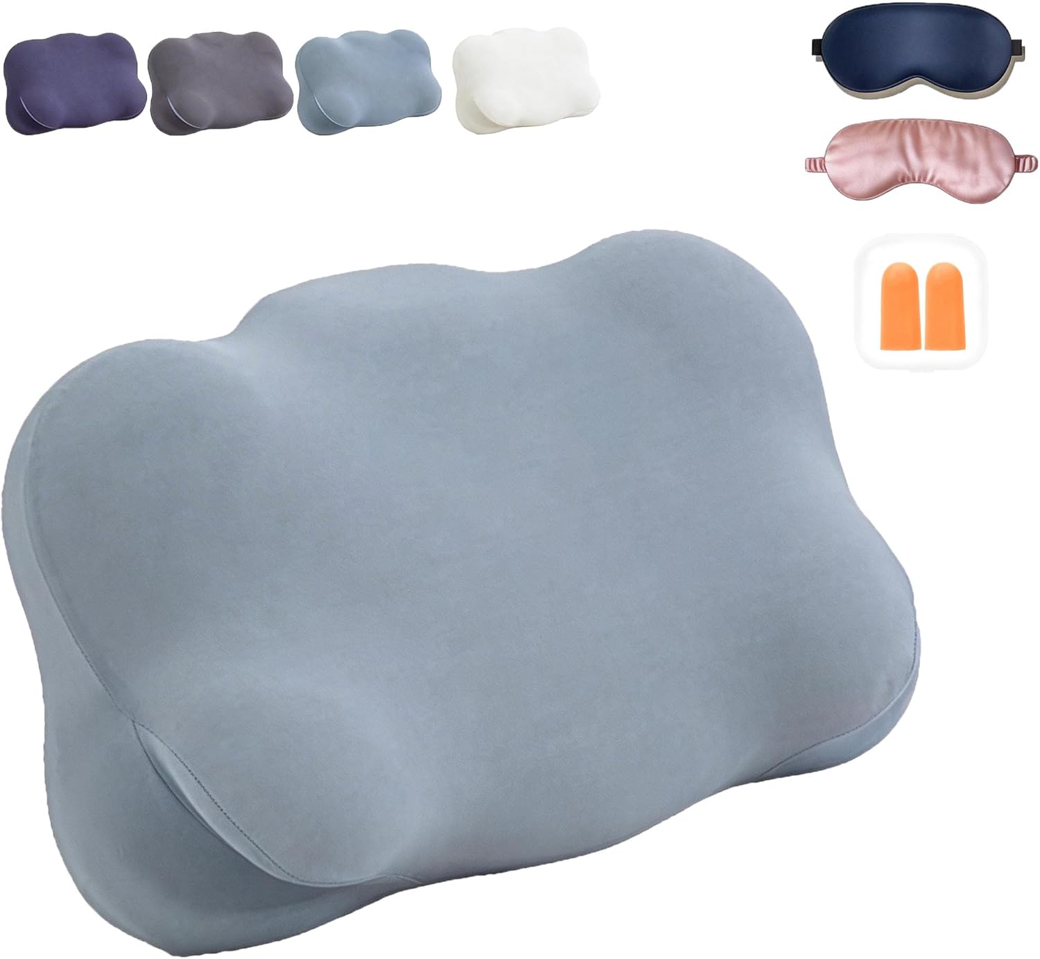 Fluxonic Cloud Align Pillow - Ergonomic Cervical Neck Support Pillow for Side, Back & Stomach Sleepers | Never Flat & Continuous Support, Butterfly Contour, Breathable Cover (Dark Blue)