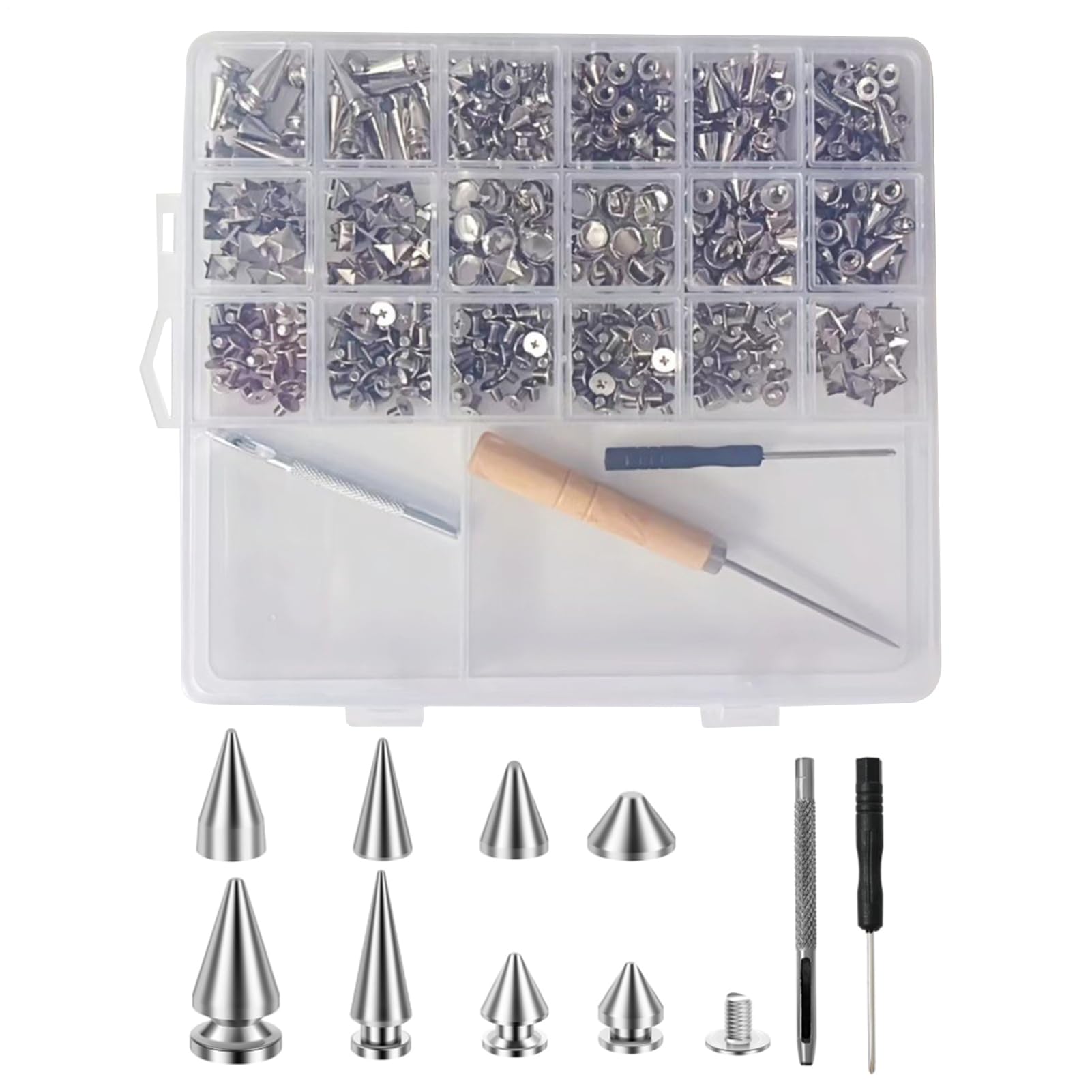 Tachuelas para ropa de aleación de zinc set de 455 piezas de remaches cónicos punk con destornillador