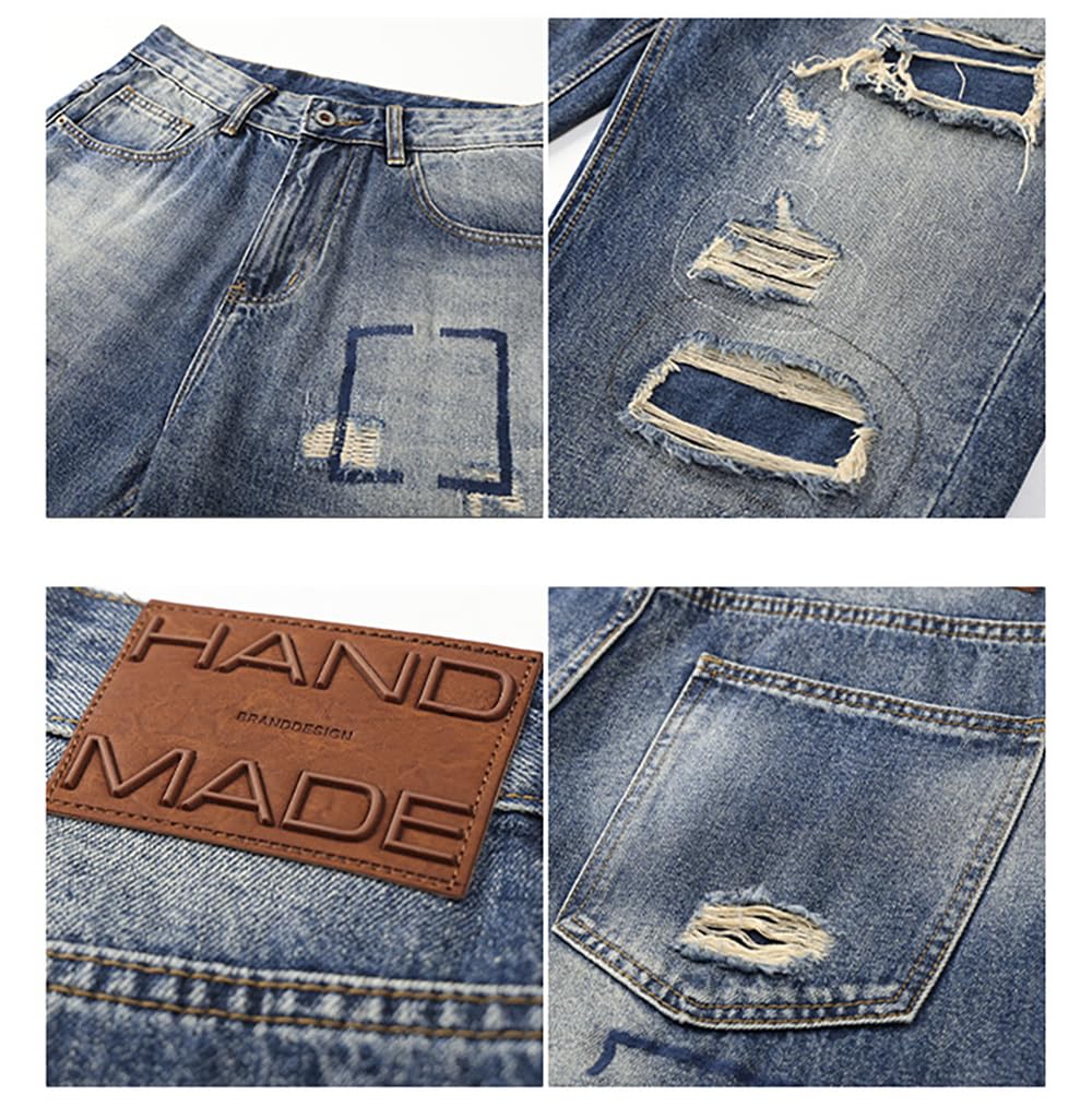 Pantalones vaqueros anchos Y2K, rasgados de estilo retro años 2000, Denim Baggy Vintage Streetwear pierna recta Skater y Hip Hop de gran tamaño, Azul 1#, 34