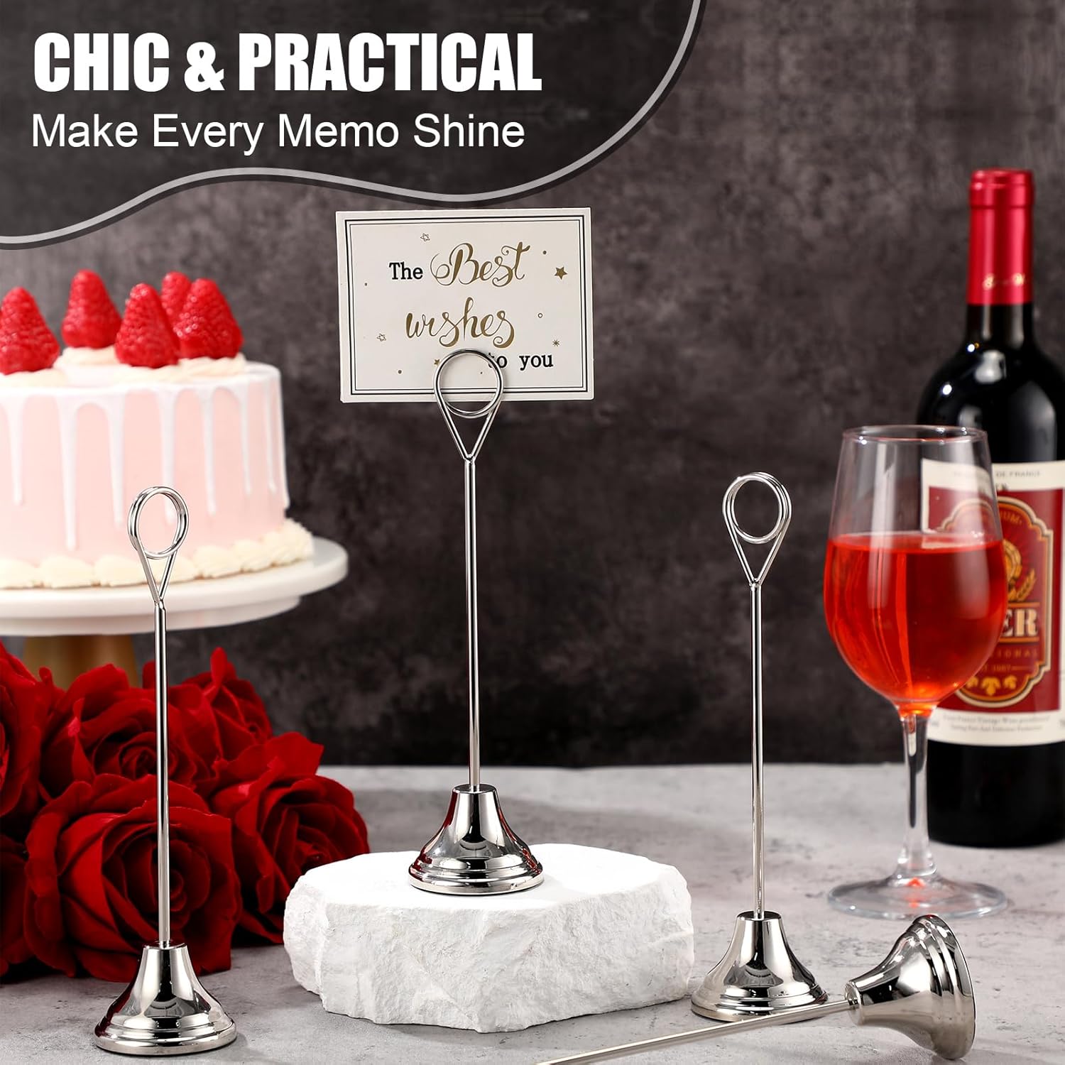 Marspark 16 Pcs Table Number Holders 8'' Metal Place Card Holders Weddings Table Sign Menu Memo Note Picture Photo Round Clip Weighted Base Stand for Anniversaries Birthdays Restaurants(Silver)