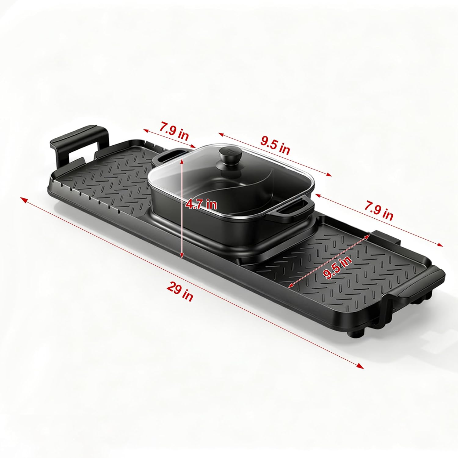 2250W Electric Grill and Hot Pot Combo, 29 x 9.5 Inch Smokeless Indoor BBQ Grill with Easy to Clean, Dual Zone Temperature Control, Includes Food Tongs, Oil Brush, Soup Spoon, Strainer Black