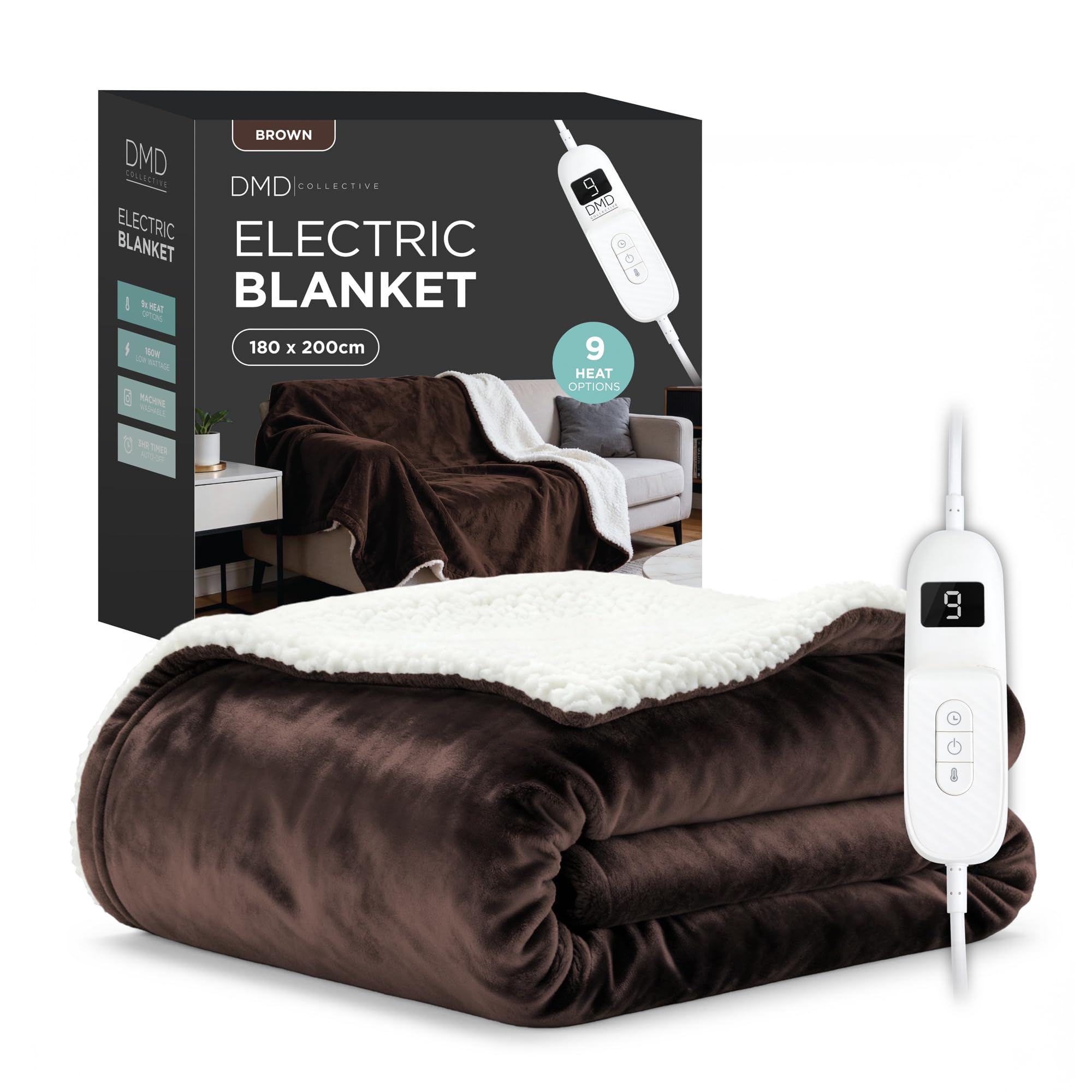DMD Collective - Heated Blanket, Electric Blanket 180x200cm, Brown