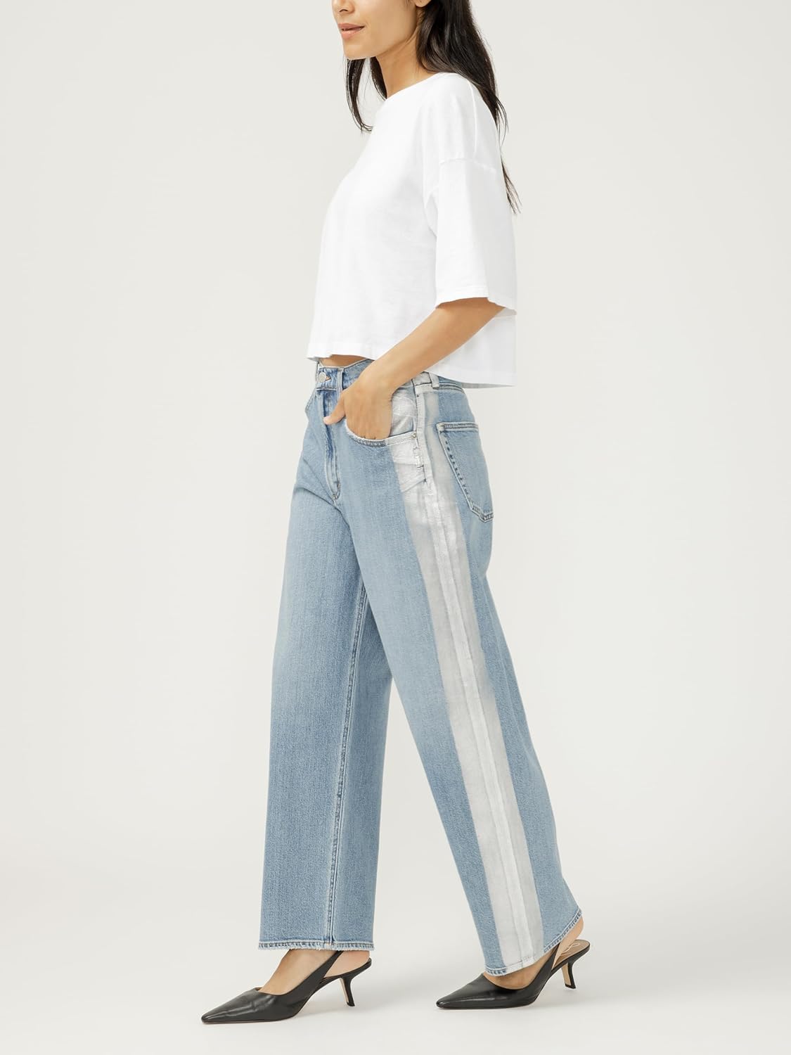 Silver Jeans Co. Women's Silver Coated Be Easy High Rise Wide Leg Jeans