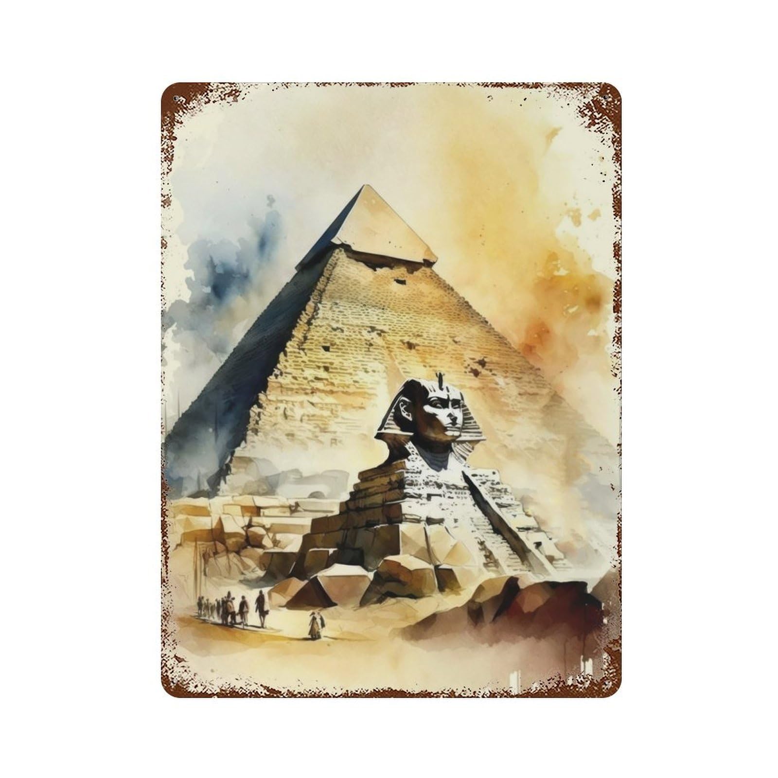 Decorative Tin Sign Egyptian Pyramids in Water 15.7"x11.8", Novelty Wall Decor for Shed, Workshop And Garage Wall Decor