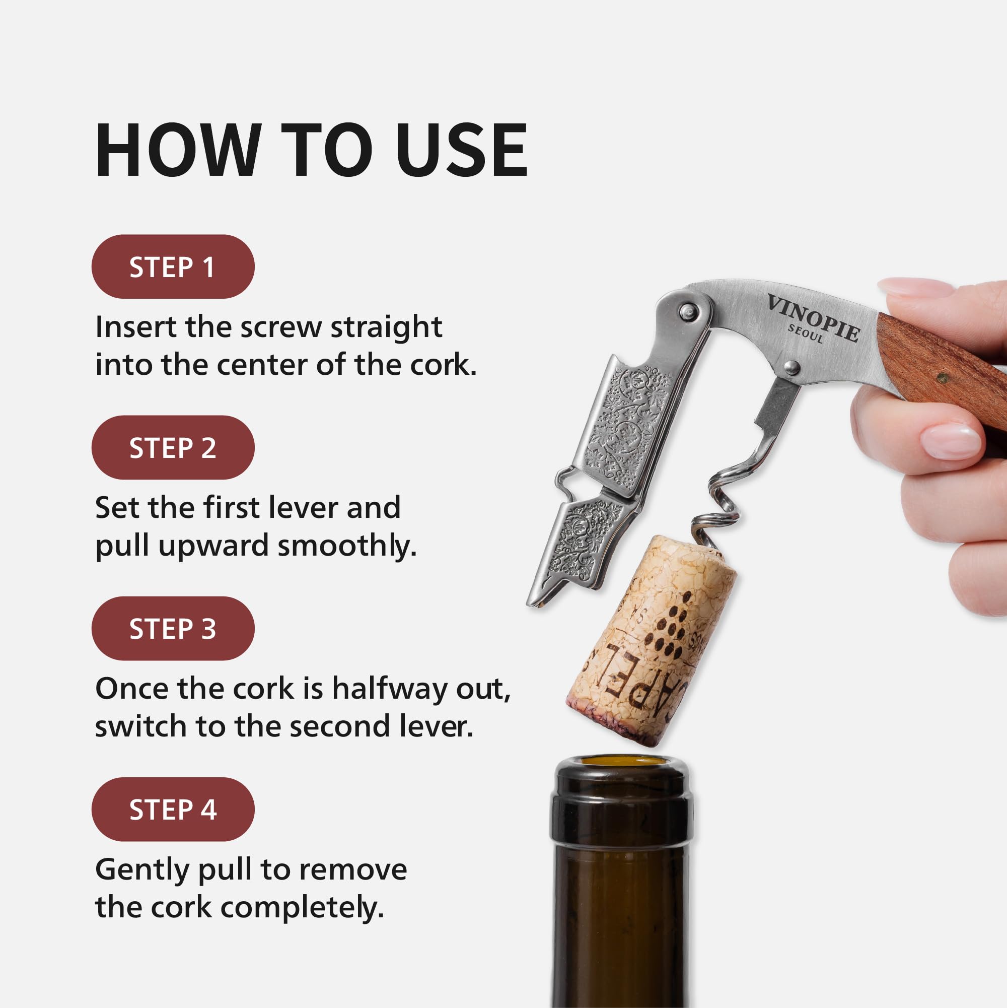 Sacacorchos profesional para camareros – Cuchillo de sumiller de madera con mango de goma ergonómico, abridor de botellas de cerveza y cortador de papel de aluminio (solo abridor (sin llavero))