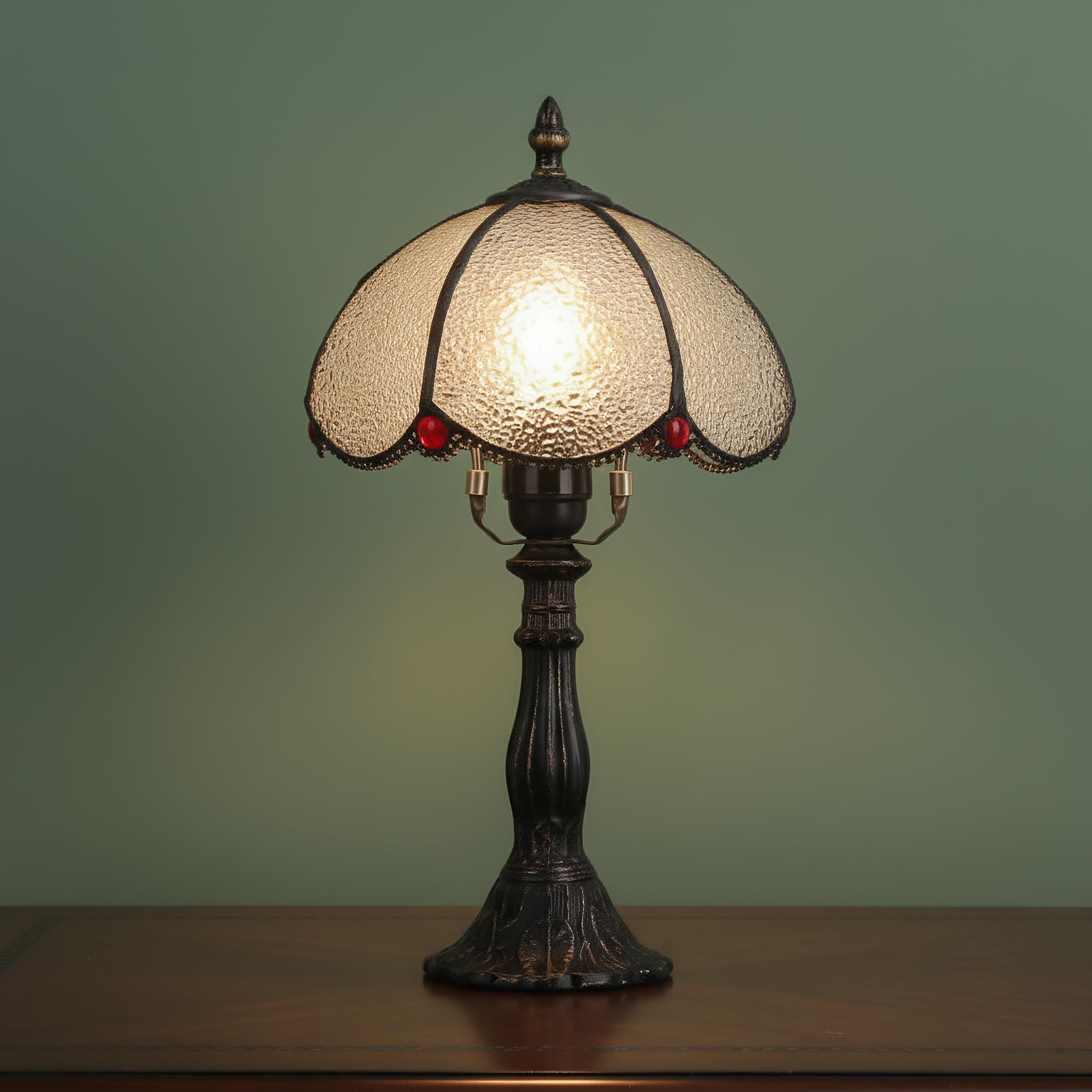 BARCELONA LED Lámpara de Mesa Candice Estilo Tiffany con Pantalla de Cristal Burbuja, Diseño Retro e Industrial, Clásico y Elegante para Sala de Estar, Dormitorio o Mesita de Noche, Vidrio Artesanal