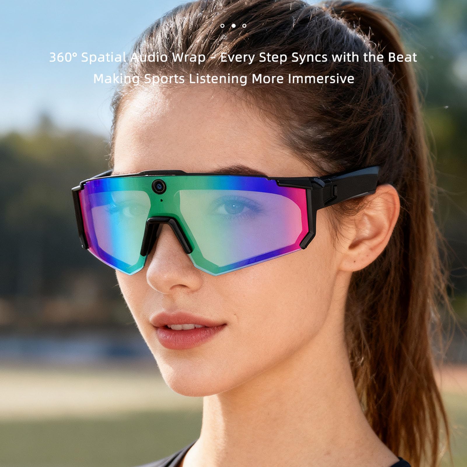 Lunettes Intelligentes IA avec Caméra 4K, Enregistrement Vidéo HD 8 MP, Stabilisation EIS, Double Micro avec Réduction du Bruit, Indice IP54 pour Le Cyclisme, La Randonnée (Vert Noir)