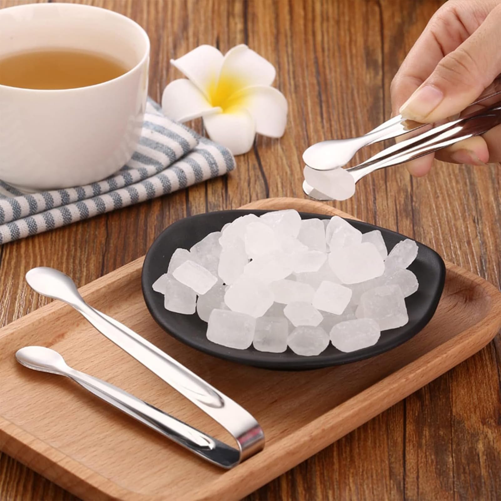 Juego de 2 Pinzas de Acero Inoxidable Para Caramelos, Hielo, Cubitos de Azúcar, Postre, Bufé y Pícnic - Color Plateado