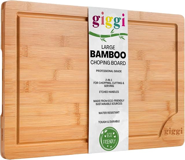 GIGGI Premium 2-in-1 Extra Large Wooden Chopping Board & Serving Tray - 44x30x2cm, Multi-Purpose Bamboo Cutting Board Block with Juice Groove for Carving Vegetables, Meat, Fruit, Bread & Cheese