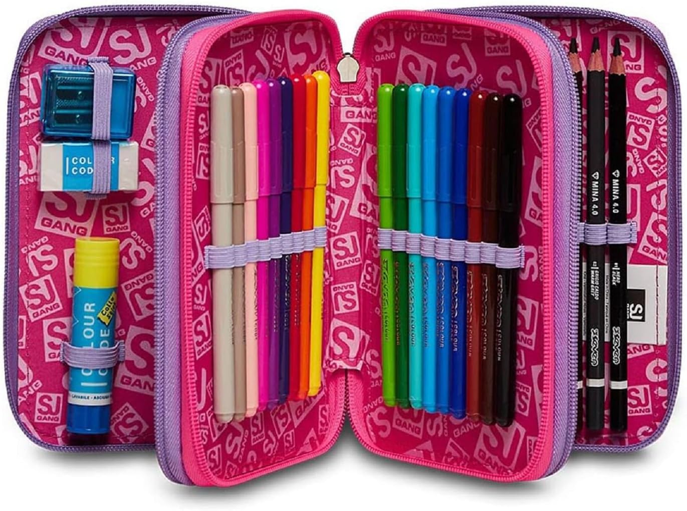 BATMAN Schoolpack Zaino SJ Gang Unicorno Pixie Rosa Estensibile + Astuccio 3 Zip Completo