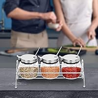 Vista 7 de only fire - Frasco para condimentos, recipiente para especias con tapas, cucharas de servir de acero inoxidable, estante base y etiquetas - botellas