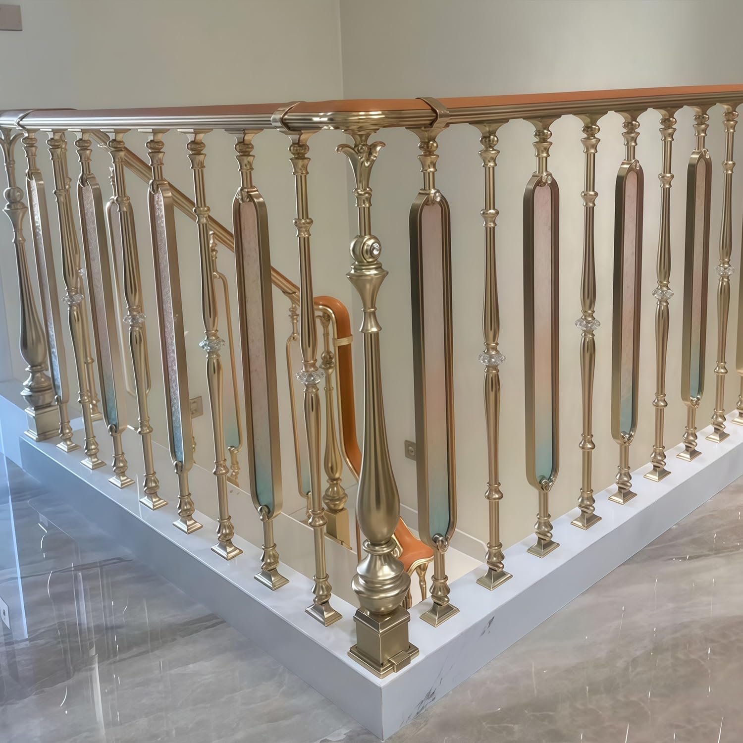 Baluster Stair Spindle Staircase- Aluminum Alloy & Tempered Glass Post,Adjustable & 270° Rotatable Top, Stable Iron Frame for Indoor Staircase, Garden, Deck Railing