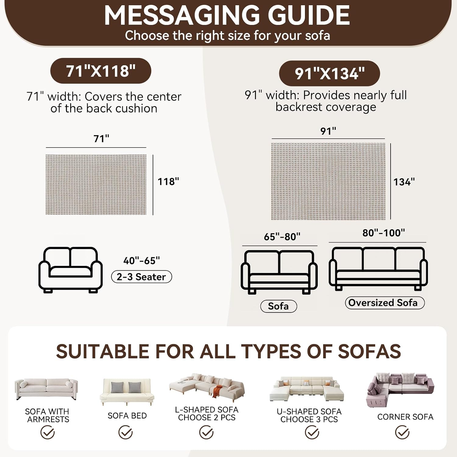 YDKGL Couch Covers for 3 Cushion Couch, Washable Couch Covers for Dogs, Non Slip Waffle Pattern Sofa Cover with Tassels, L Shaped Sectional Sofa Slipcover Furniture Protector, Brown 91"x134" XX-Large