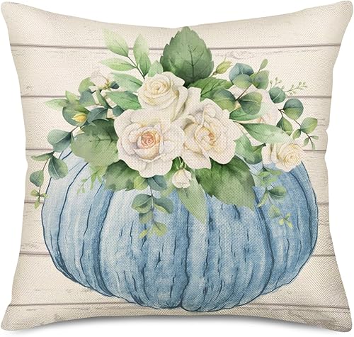 Funda de almohada de calabaza de 18 x 18 pulgadas, fundas de almohada decorativas de otoño, fundas de almohada modernas de granja, decoración del