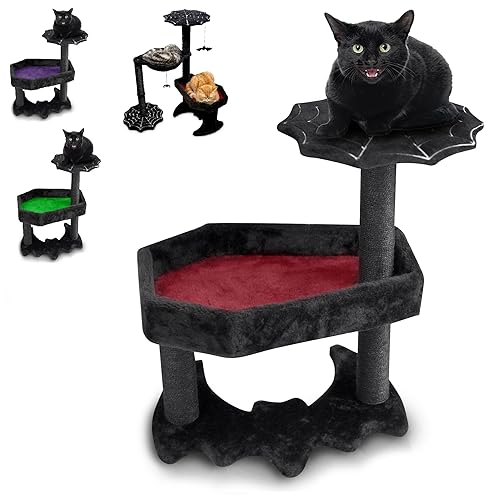 Littlesy Gothic Cat Tree with Coffin Cat Bed & Spooky Cat Toys - Spooky cat Tree for Halloween cat - S