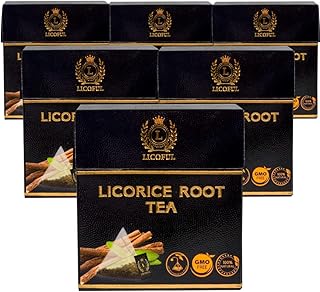 LICOFUL Licorice Root Tea - (Pack of 6) 20 Pyramid Tea Bags - 1.76 oz (50g) - Natural - Caffeine Free, Non GMO, Sugar Free - Pure Liquorice Root Tea Made from Caucasian Peeled Licorice Root (Glycyrrhiza glabra)