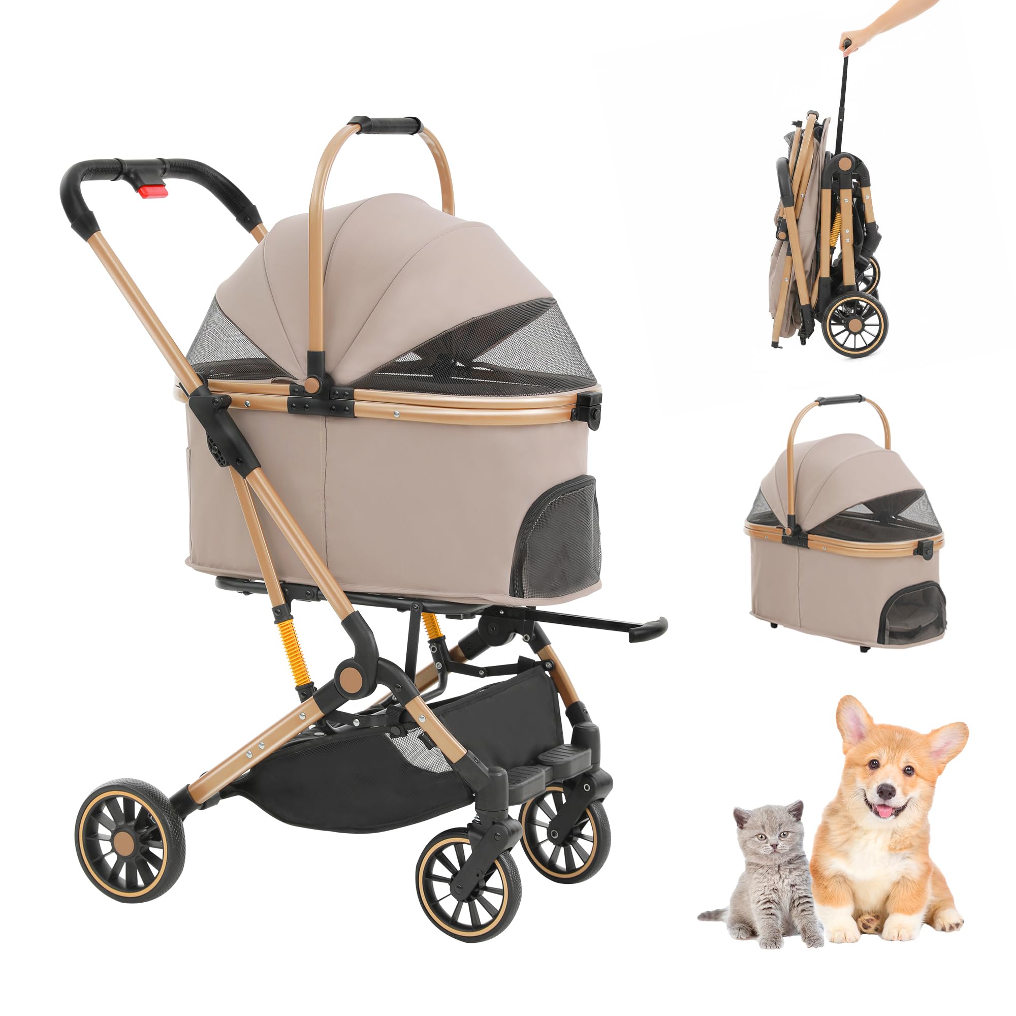 【2026新色アルミ合金自立式】MILA&LOUIS ペットカート 分離型&一体型 犬 カート ペットカート 小型犬多頭&1匹中型犬 ワンタッチ折り畳み 猫 ペットバギー 広い空間 犬 用 カート 前輪360°回転 前後輪バネ付 衝撃吸収 PU耐摩輪 ドッグカート 人気 耐荷重25KG 介護用 お出かけ コンパクト 対面式 飛び出し防止 三つ通気窓 組み立て簡単外出便利 収納 (伸縮ハンドル付き)