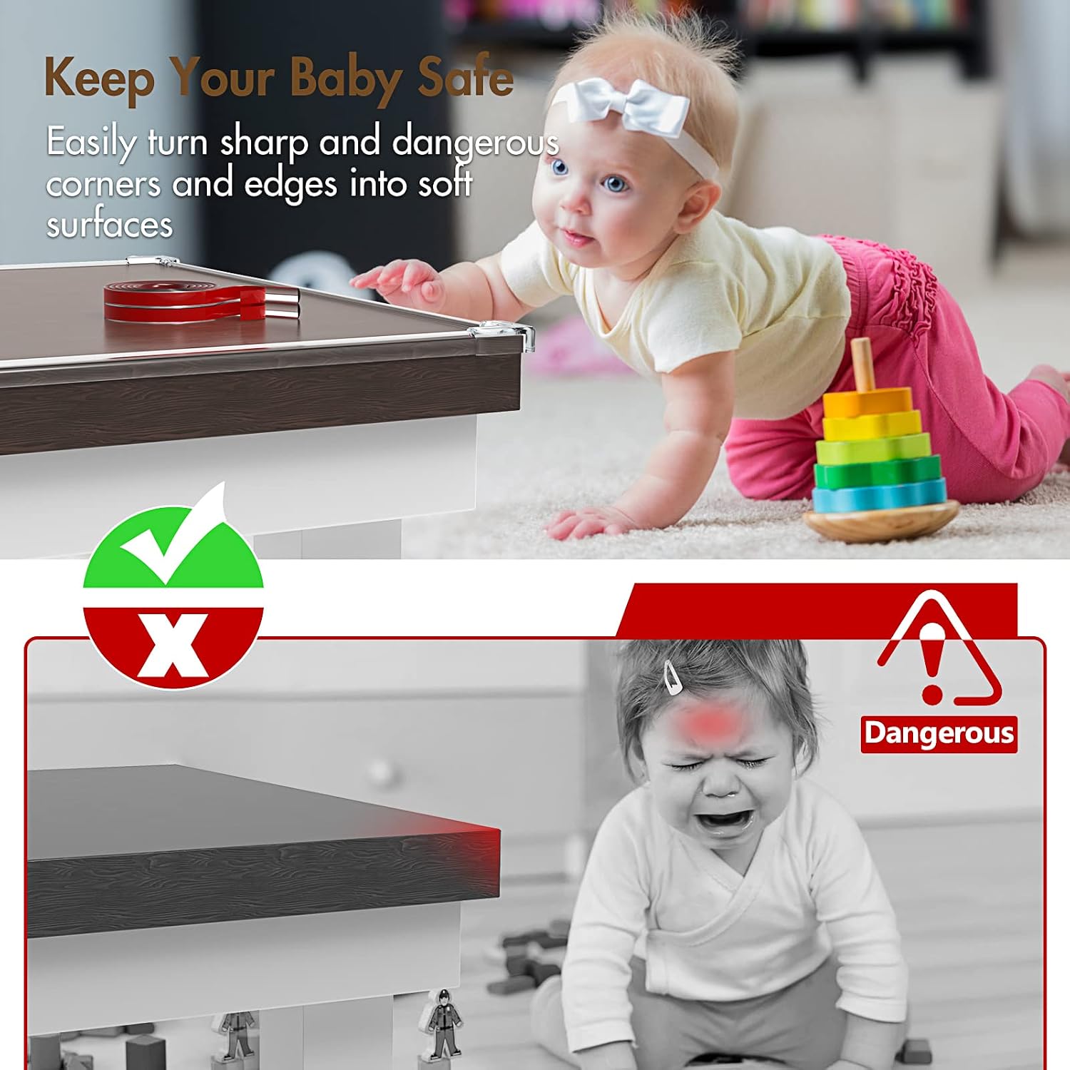 Mangotek Edge Protector, Baby Proofing Edge Protector for Baby(0.6" Wide - 40Ft), Child Proof Table Edge Protectors Guards Safety Bumper Cover for Furniture Desk Crib Gate Bed Wall Soft Silicone