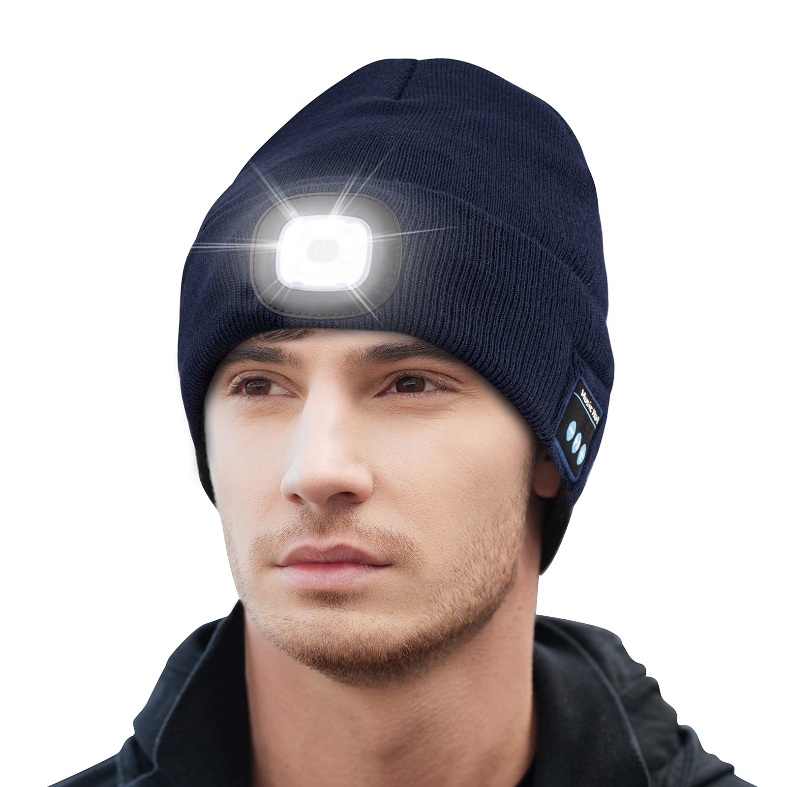KeainsUnisex Bluetooth Beanie Hat with Light, LED Hat for Running Hiking, Gifts for Men Women Dad