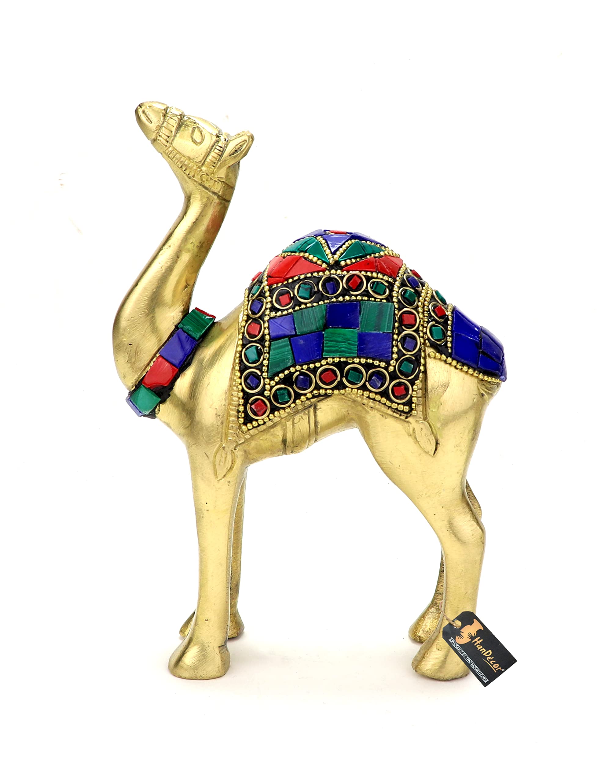 Gemstone Work 6 Inches Brass Camel Showpiece, Camel Statue for Vastu, Showpiece for Home Decor, Standard, Pack of 1