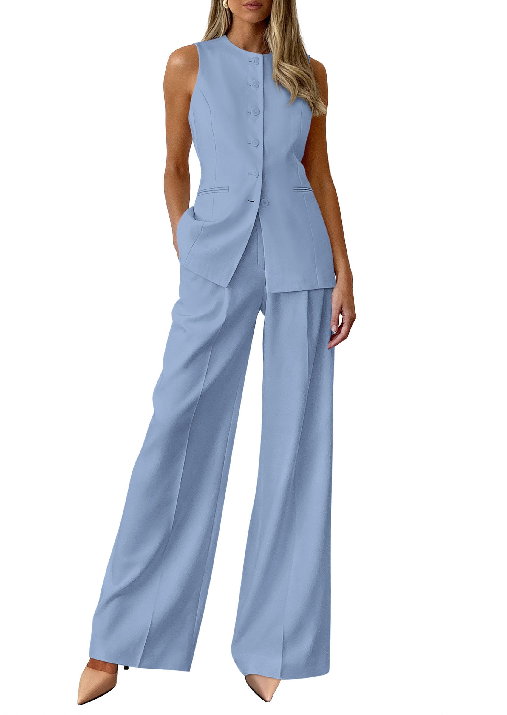 prettygarden Women's 2 Piece Sets Summer 2026 Work Clothes Sleeveless Blazer Vest Pants Suits Spring Business Casual Outfits-picture-48