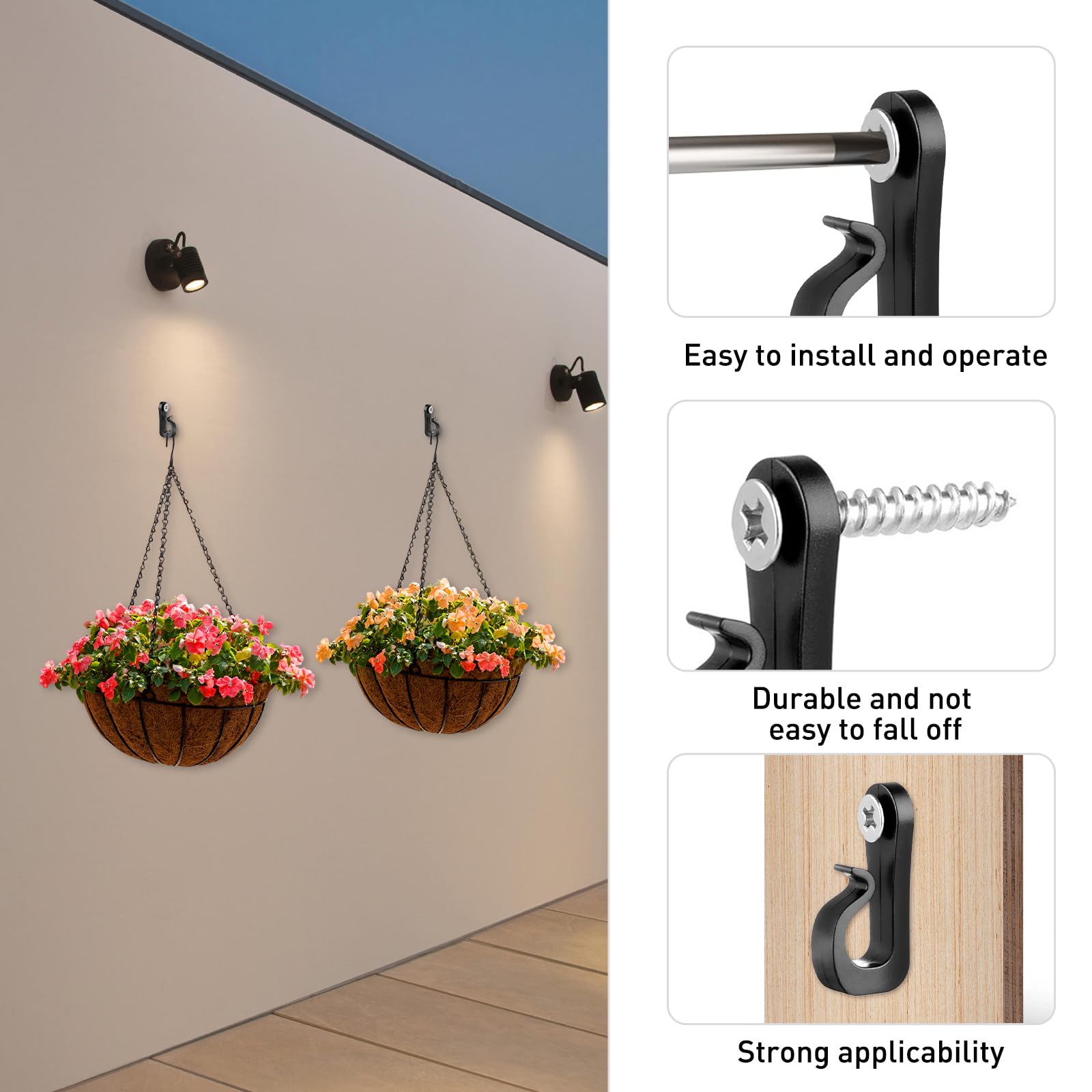 BQMEZRNUS 40Pack Q-Hanger Screw in Hooks Screw Hooks with Safety Buckle for Light Wire for Hanging String Lights Plants Indoor and Outdoor Hanger Hook Garage New Year Party for Outdoor String Lights - Image 4