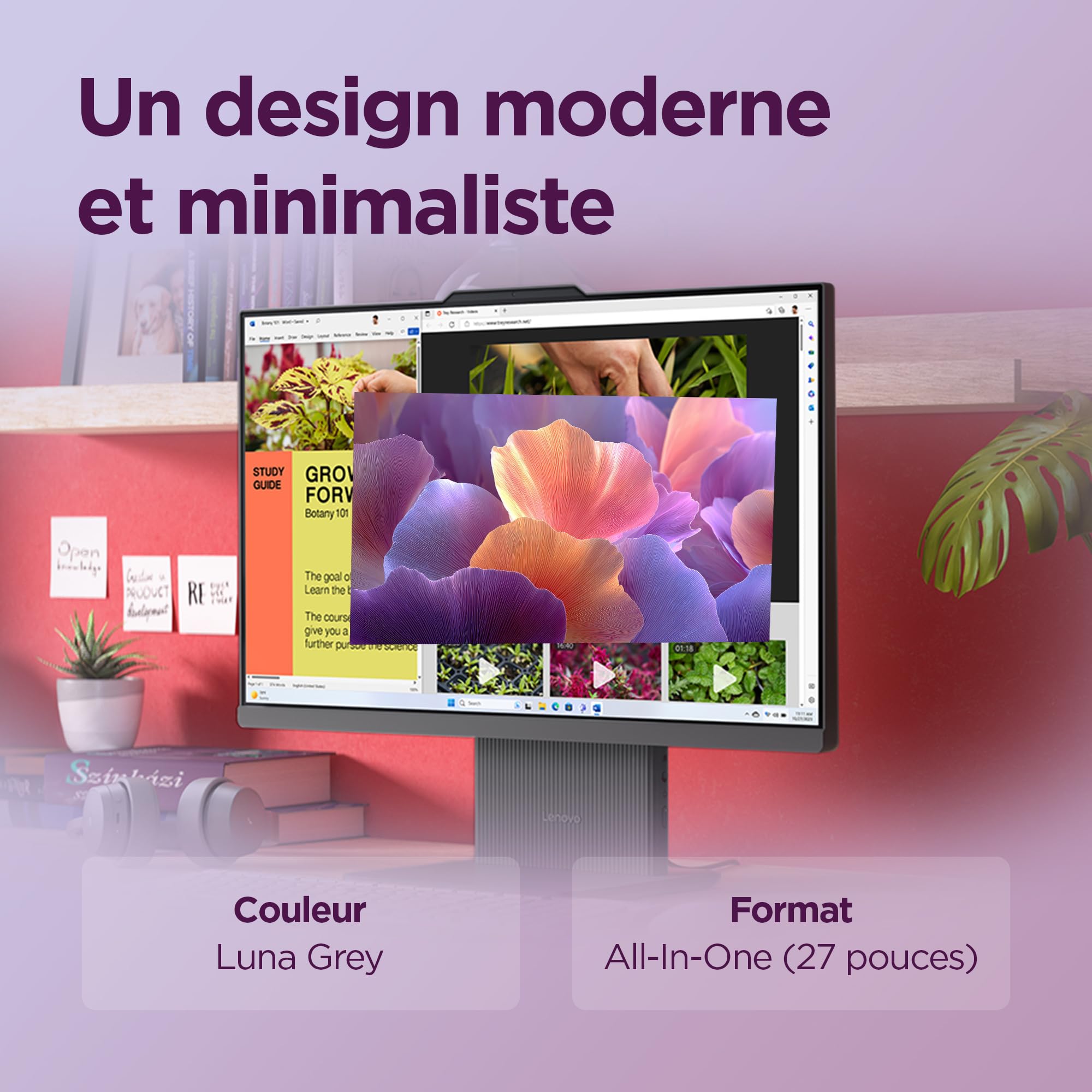 Lenovo IdeaCentre 27ARR9 Ordinateur de Bureau Tout-en-Un Écran 27" FHD,AMD Ryzen 7 7735HS, 512Go SSD, RAM 16Go, WiFi 6, Windows 11 H, Clavier français et Souris sans Fil
