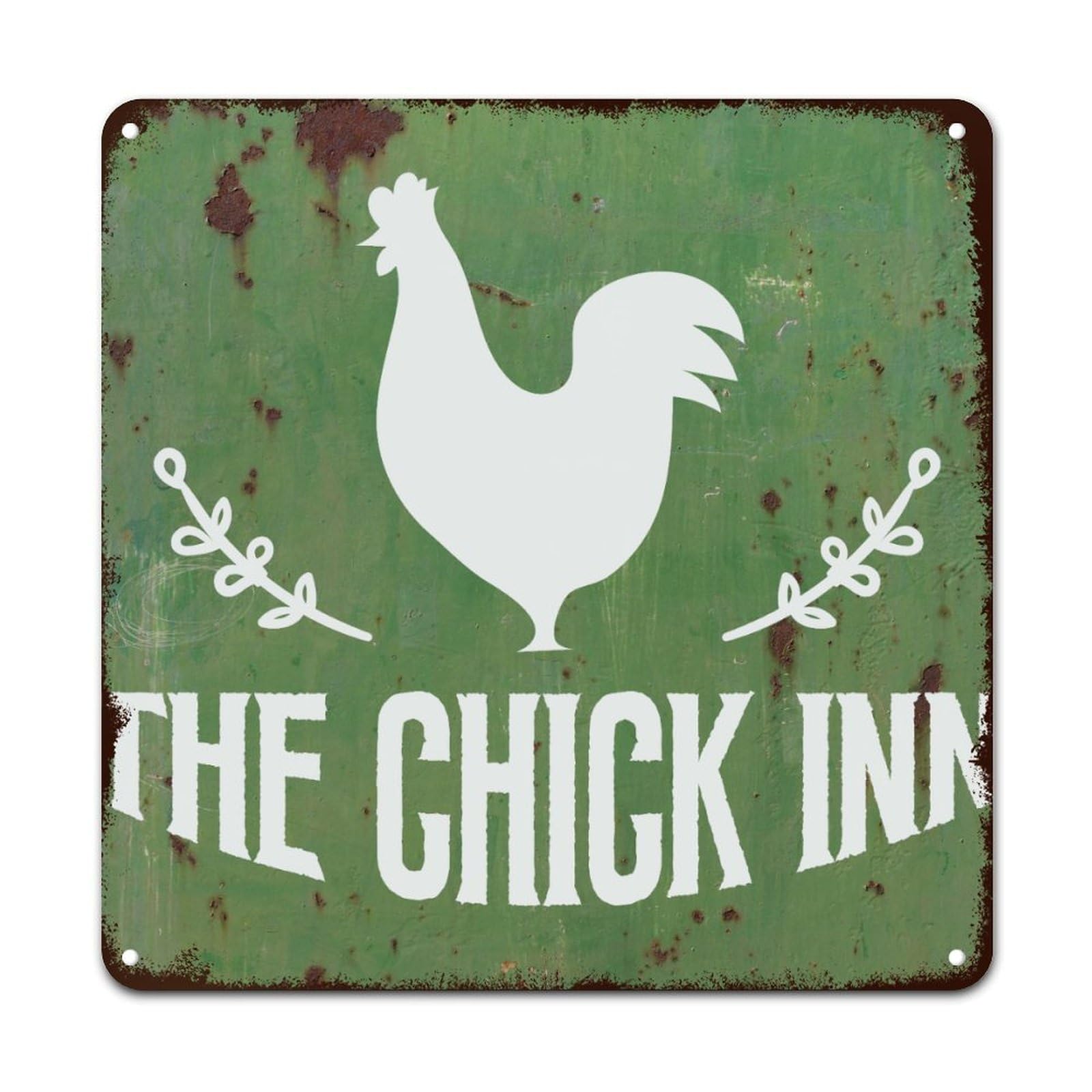 Guangpat The Chick Inn Metal Sign Inspirational Sayings Aluminum Metal Sign Wall Art Rustic Farmhouse Decorative Sign For Bedroom Living Room Kitchen 10x10in