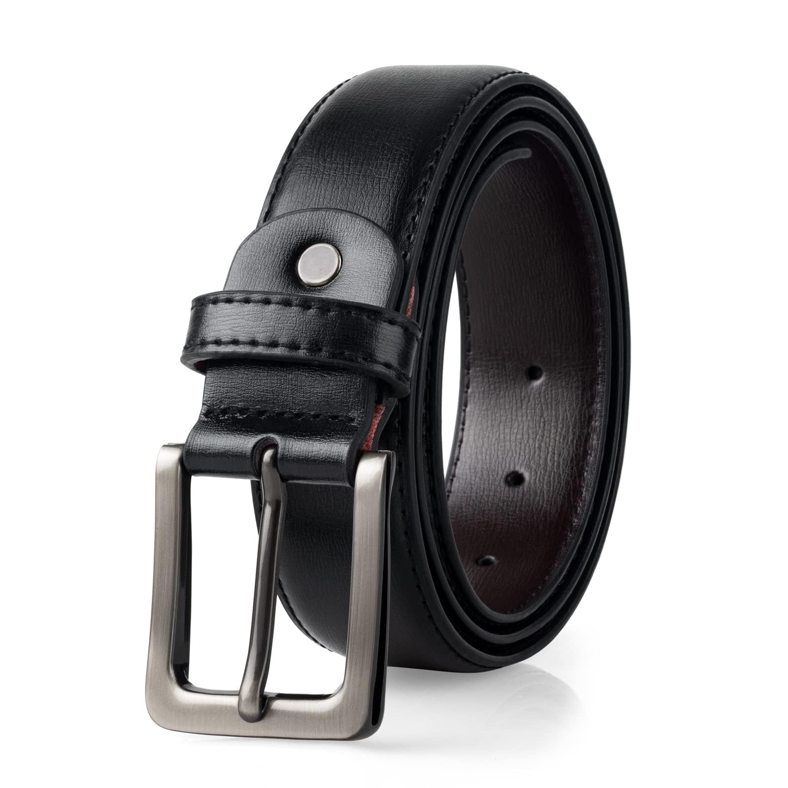 maikun Mens Black Leather Belt, Casual Dress Belts For Men, Classic Design Pin Buckle