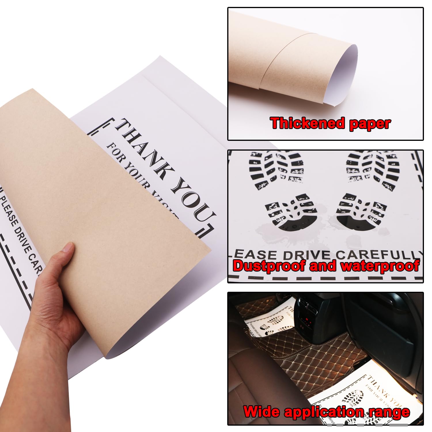 RUENXG White Car Paper Floor Mats 12Pcs Temporary Cars Floor Protector Vehicles Disposable Floor Pads Thank You Mats — view 5