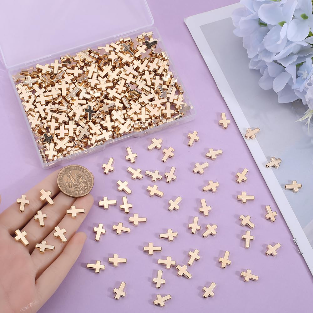 SOFPLATE 1 Box 400Pcs Cross Spacer Beads Gold Cross Charm Bead Bulk Plastic Crucifix Crosses Big Hole Holy Easter Mini Charms Beads for jewellery Making Beading Pendants Necklaces Earrings DIY Crafts - Image 3