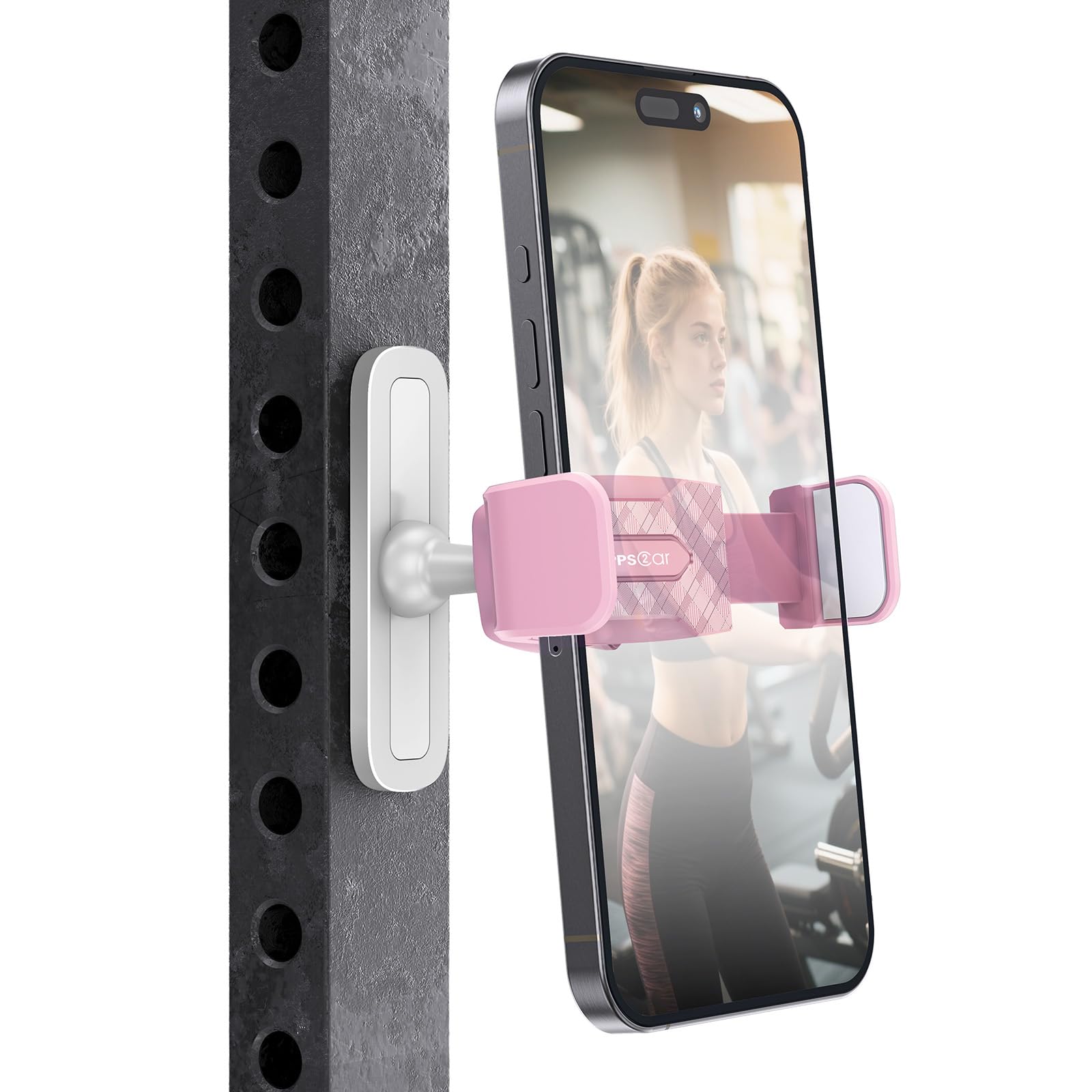 APPS2Car Gym Magnetic Phone Holder, 360 Adjustable, Compatible with 4.7-6.5" Smartphones, Alloy Base and Joint, Black: Pink - 1 Pack