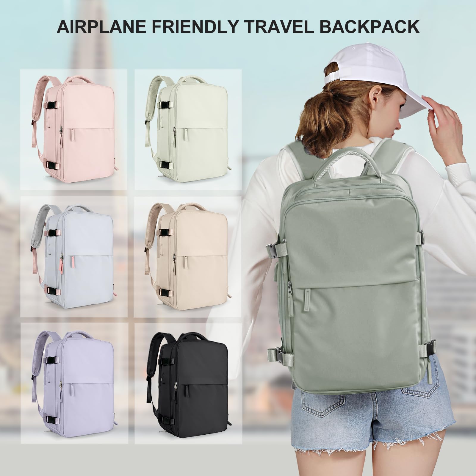 SZLX Zaino Ryanair 40x20x25 Bagaglio a Mano zaino Borse da Cabina per Easyjet 45x36x20 Zaino da Viaggio donna con porta ricarica USB, Borsa da Viaggio aereo Zaino Computer Impermeabile Casual Daypack