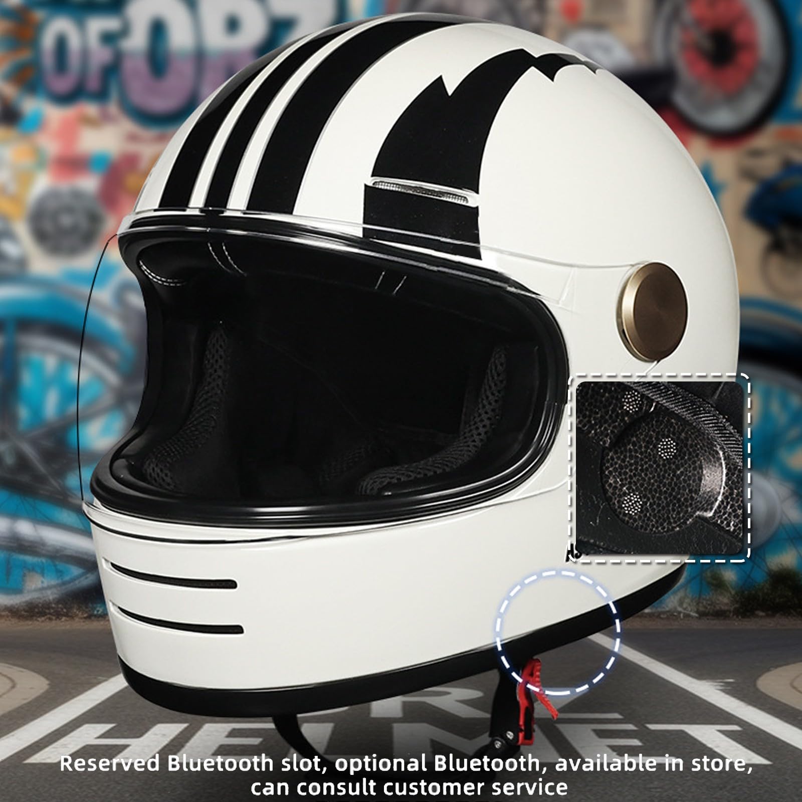 Casco Integral para Motocicleta, Homologado Según La Norma ECE R22-06, Cascos De Motocicleta Vintage con Máscara y Guantes para Hombres y Mujeres Adultos B,M (55-56cm)