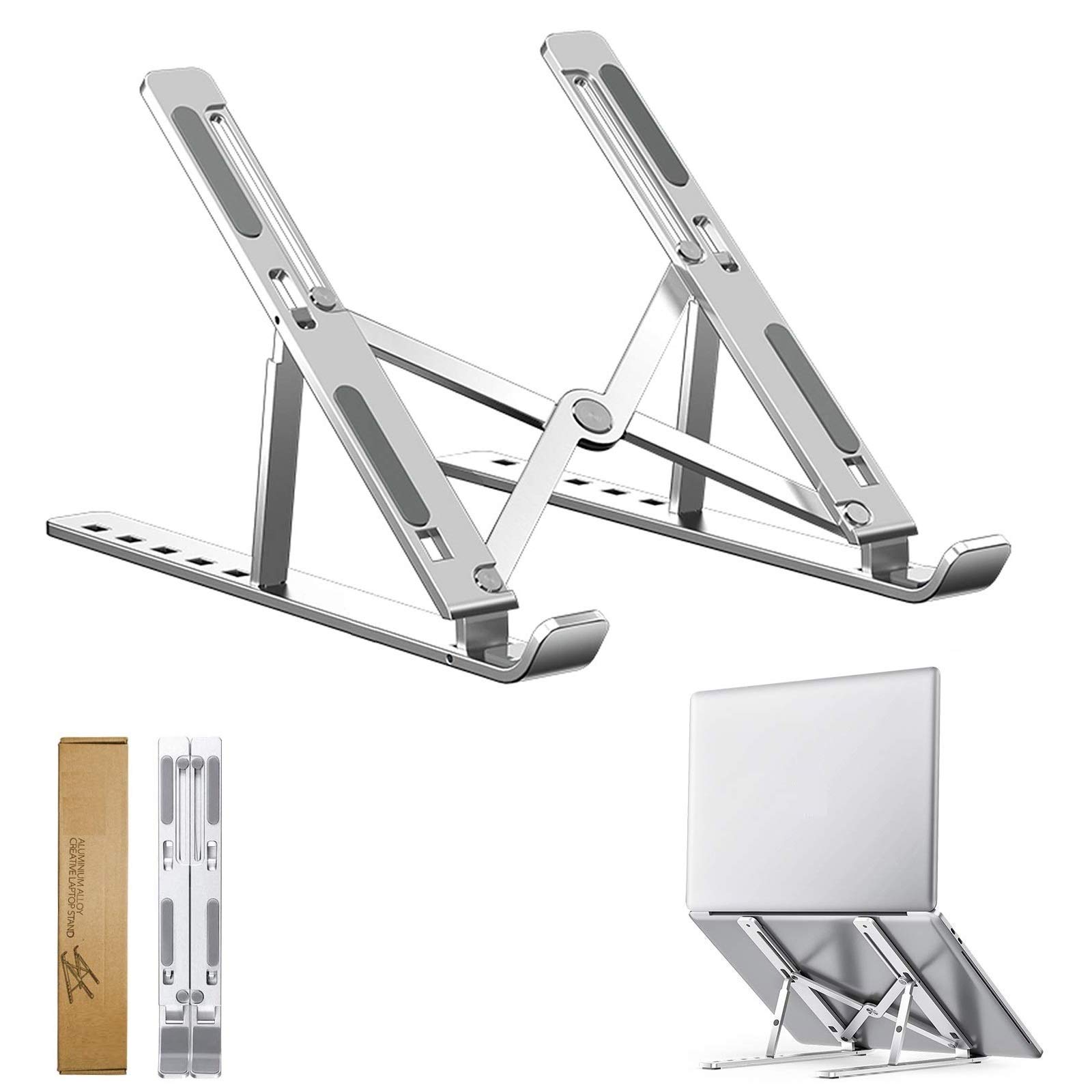 ERHETUS Ergonomically Premium Designed Aluminium Laptop Stand for Table | Portable, Foldable & Lightweight Desktop Holde Compatible with all Laptops and Tablets up to 15.6 inch