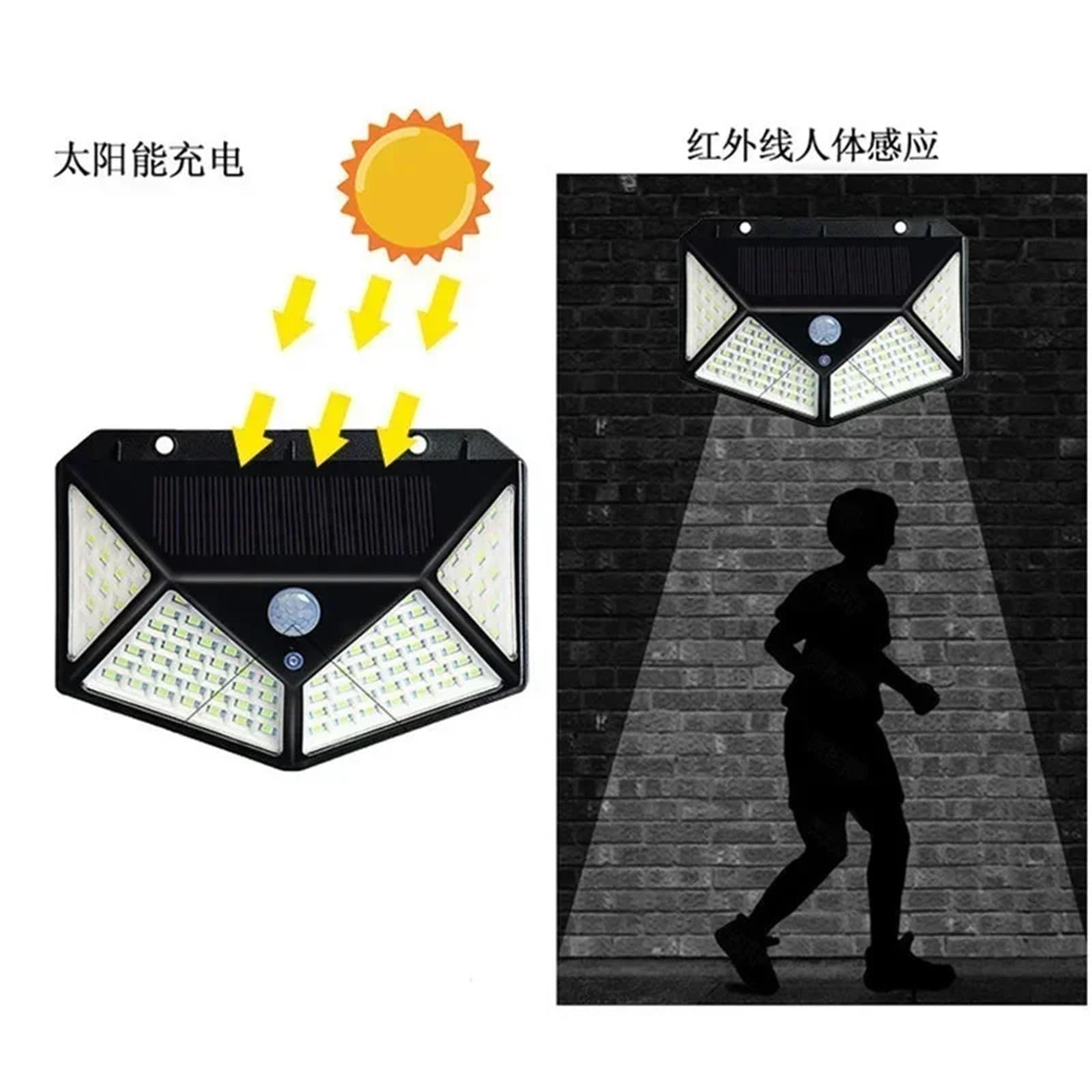 Solarne lampy ścienne, 100 diod LED, wodoodporna, zewnętrzna, z czujnikiem ruchu, zasilane energią słoneczną, światło uliczne, do ogrodu, czarne J14 szt