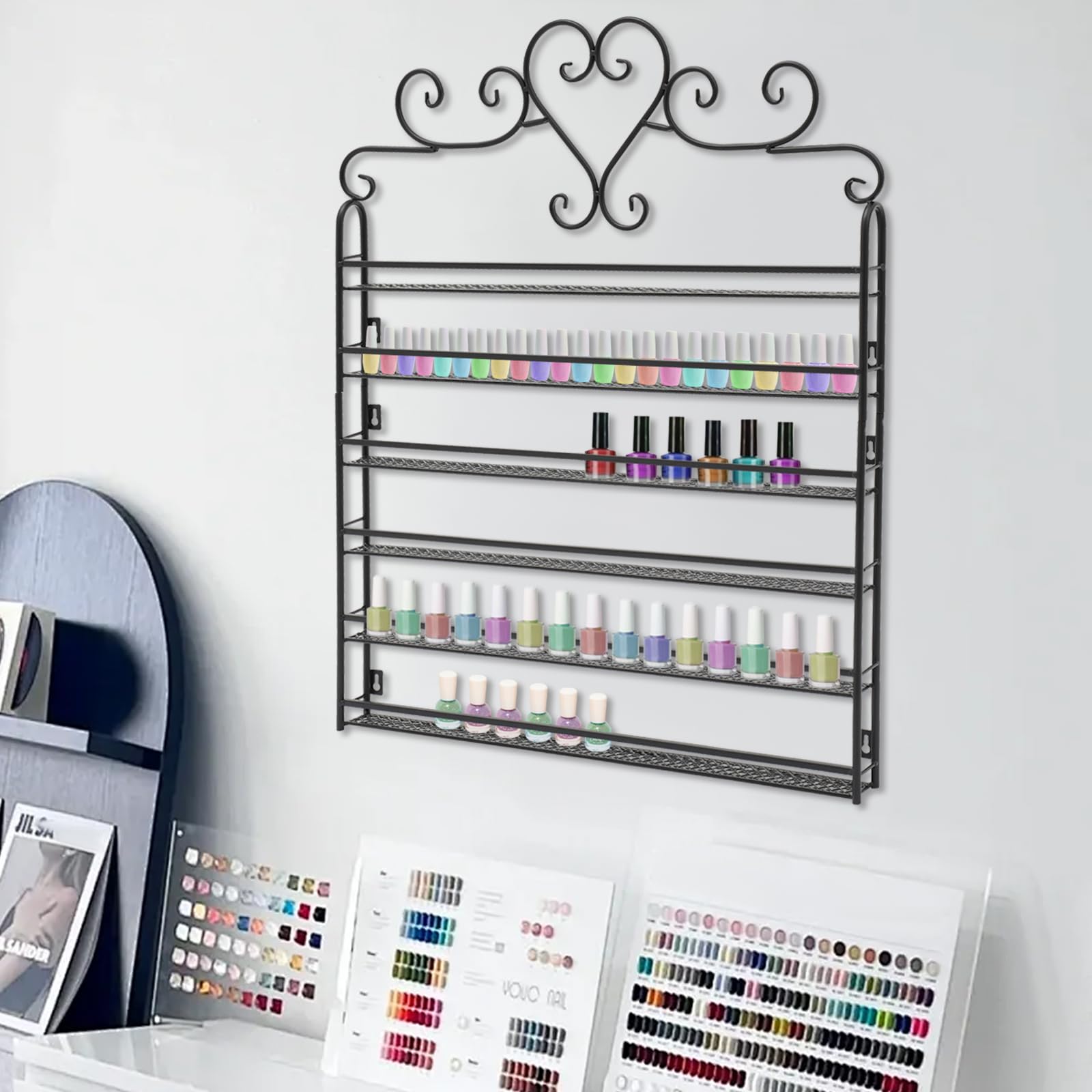 6 niveles de esmalte de uñas montado en la pared, 60 x 5 x 74 cm, organizador para esmalte de uñas, pintalabios, esmalte de uñas