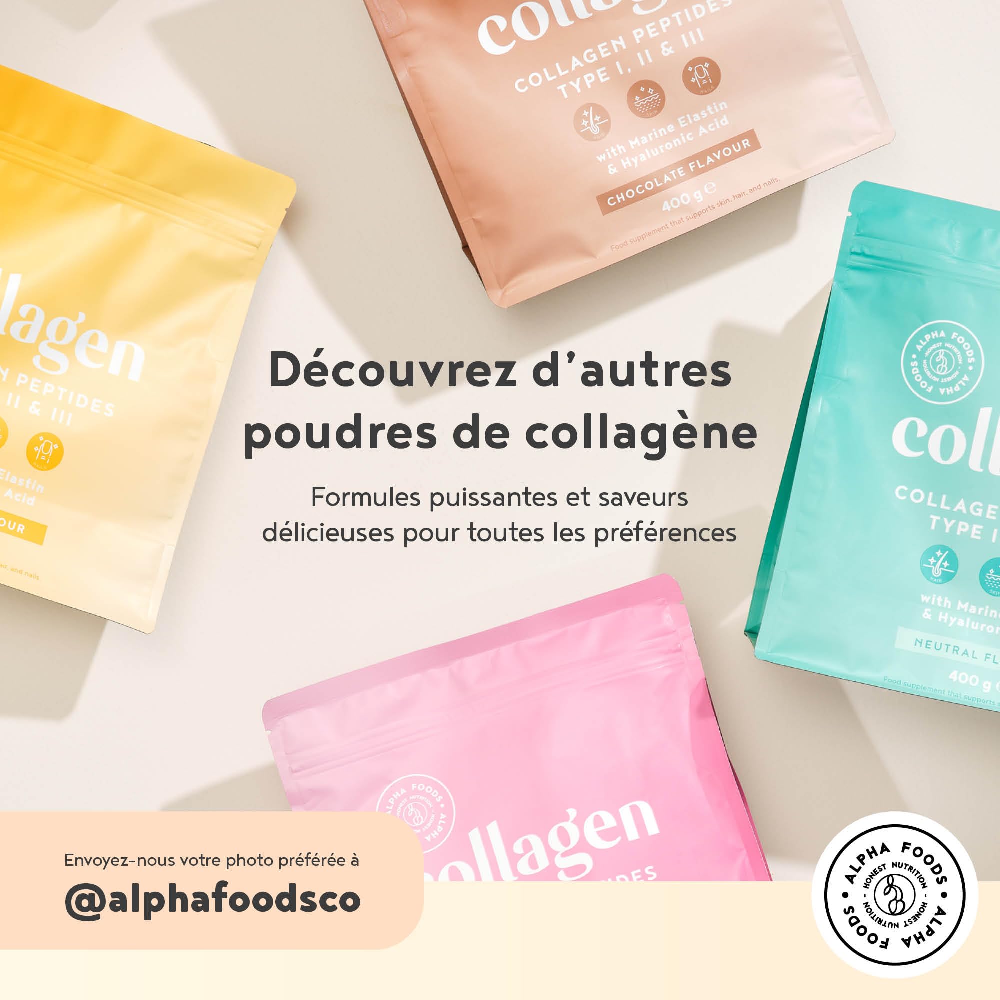 Peptide De Collagene Poudre Type I, II & III + Élastine Marin + Acide Hyaluronique - Collagène Hydrolysé en Poudre Facile à Dissoudre - Chocolat - Alpha Foods