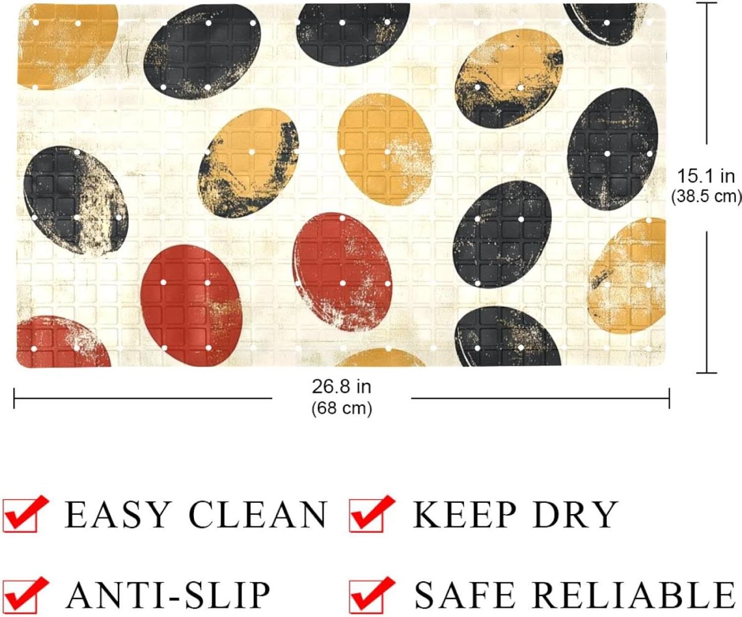 Bath Tub Mat Non Slip 15.1 x 26.8 Inch, Art Colorful Abstract Old Rugby Ball Eco Friendly Bathmat with Suction Cups Drain Holes Shower Tub Mats
