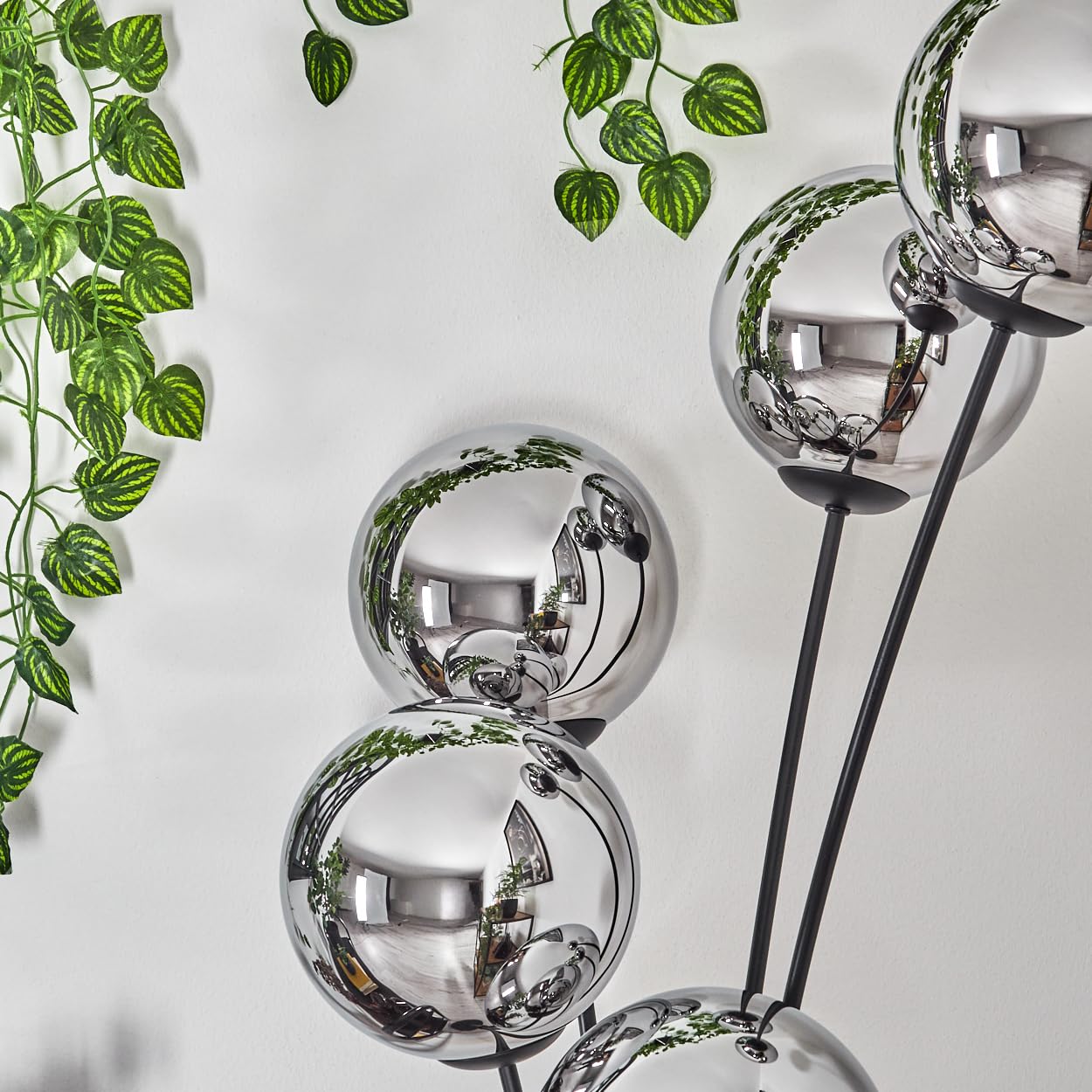 HOFSTEIN Stehleuchte Gastor, Stehlampe aus Metall/Glas in Schwarz/Chrom/Rauch, Leuchte im Vintage-Design mit Glasschirmen Ø 15 cm u. Fußschalter, 169 cm, E14, Wohnzimmer, Schlafzimmer, Esszimmer