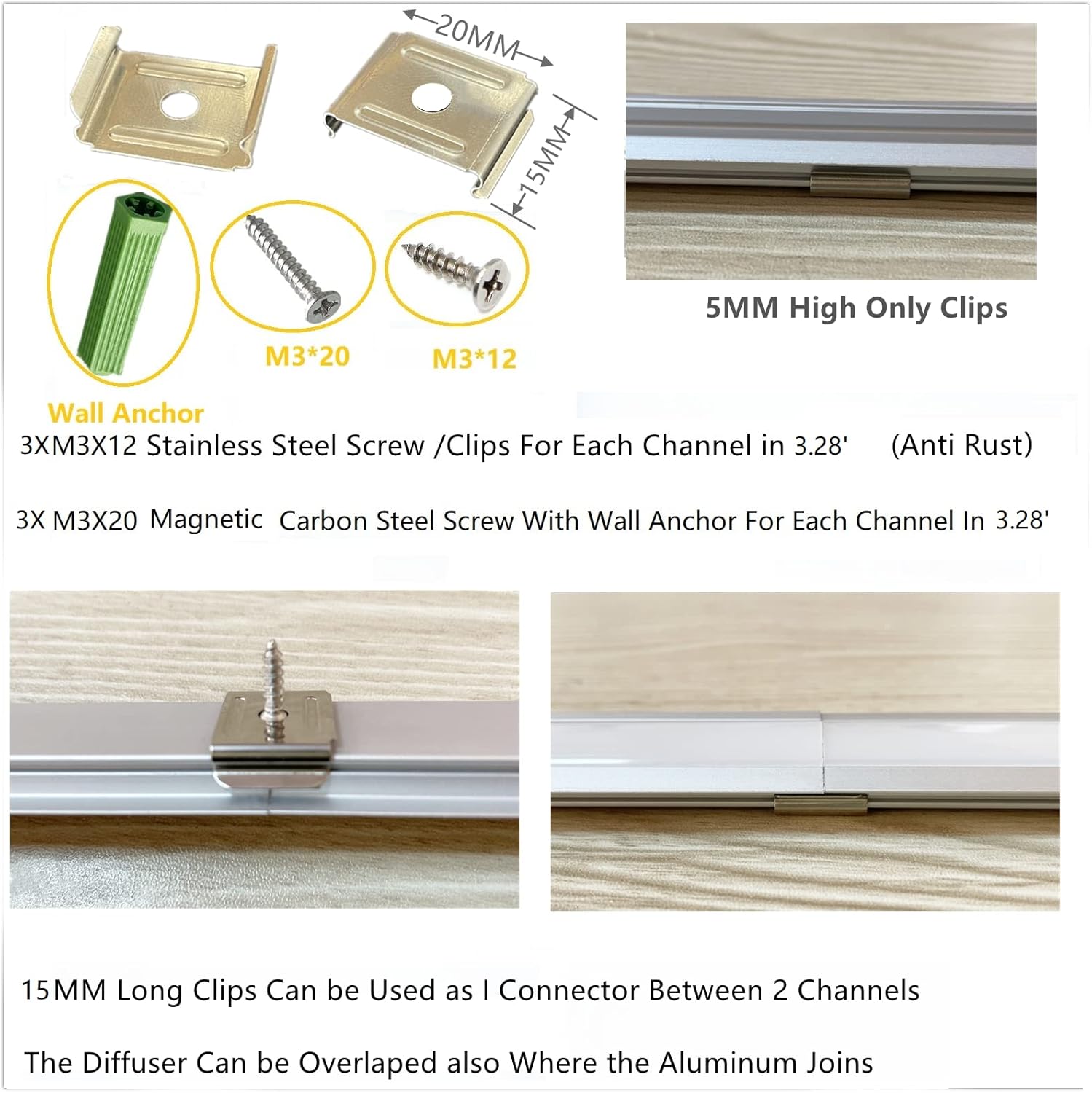 10-Pack 3.3FT 1M Recessed LED Strip Channel Diffuser System, 25X7MM Collar Aluminum Low Profile for Standing Cabinet Floating Shelf Alcove Routed Slot Tape Light with Milky Cover and Clips