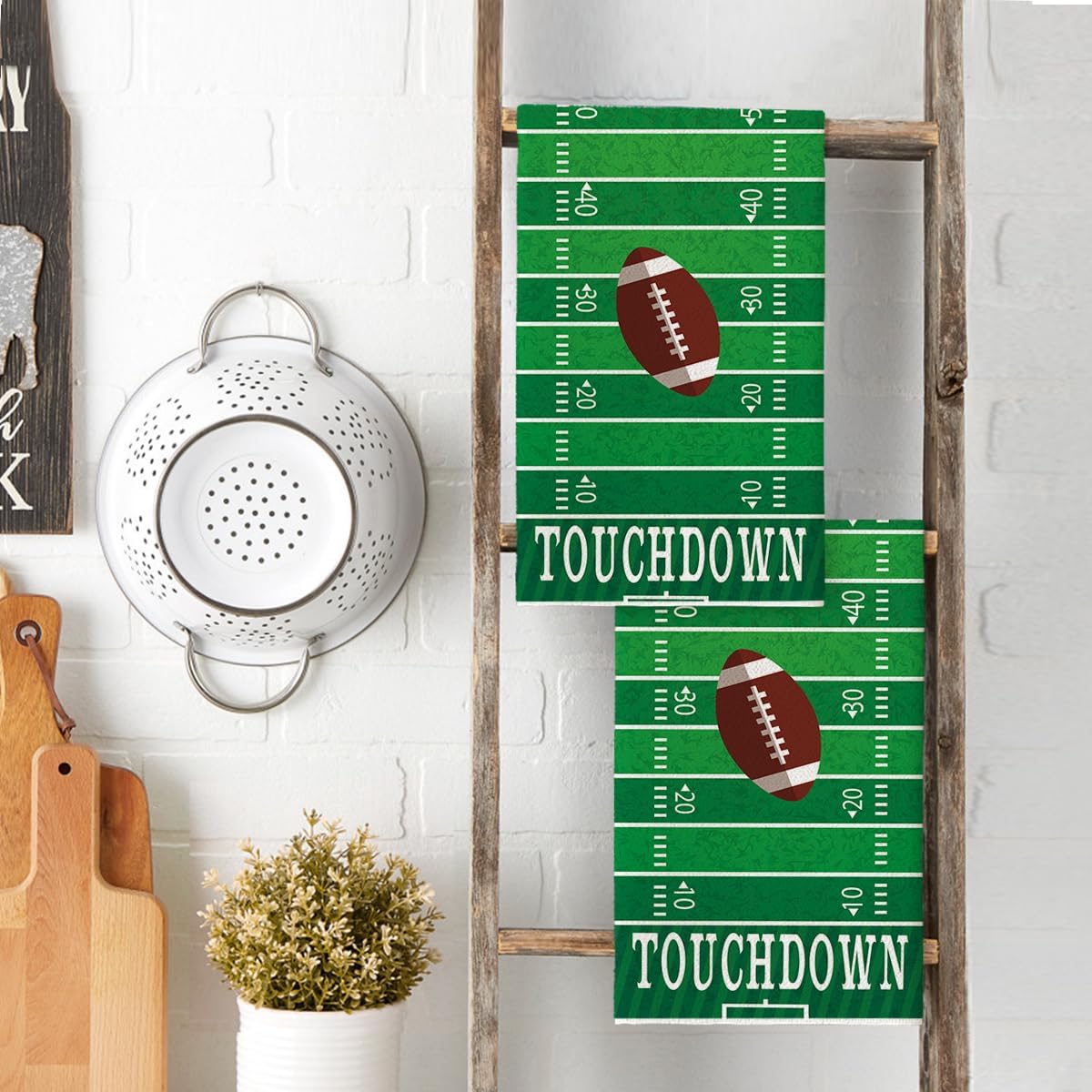 Artoid Mode Green Touchdown Football Kitchen Towels Dish Towels, 18x26 Inch Farmhouse Fall Decoration Hand Towels Set of 2 - Image 3