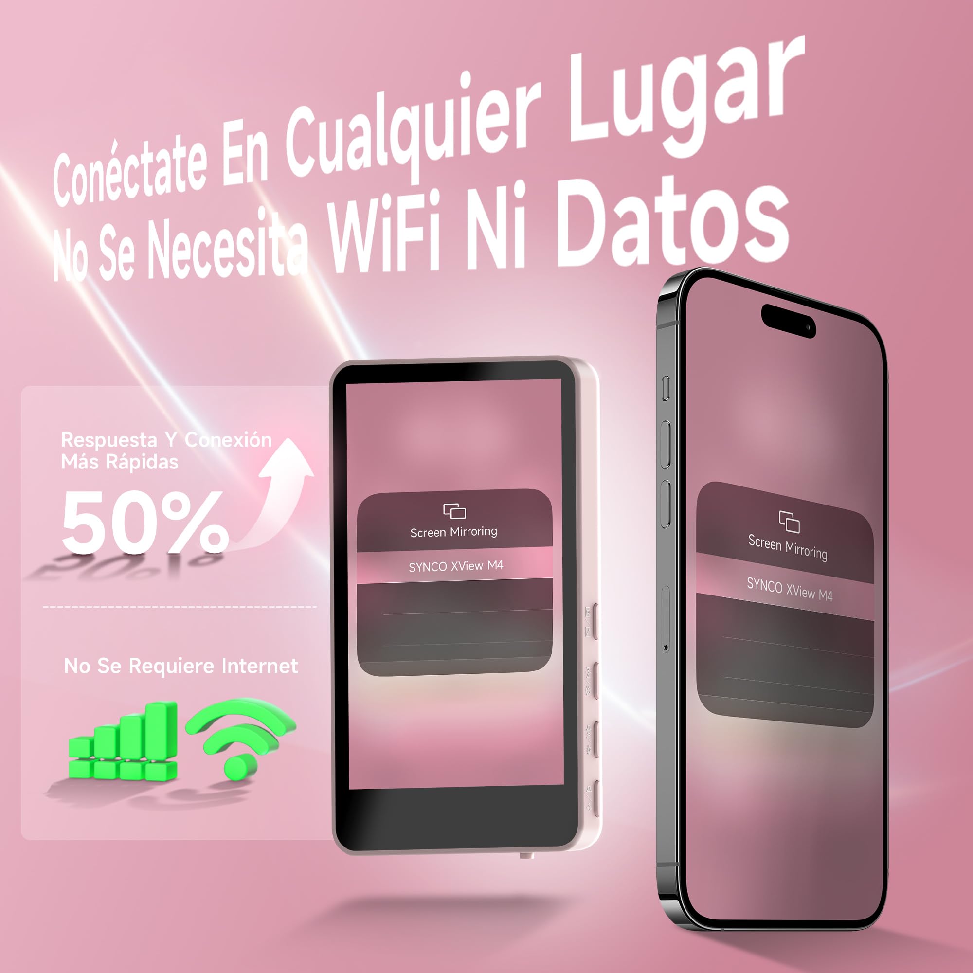 SYNCO XView Monitor para Teléfono iPhone y Android, Pantalla Magnética para Selfie Vlog Inalámbrico 50M Batería 3H, Altavoz Integrado para TikTok Youtube (Rosa)