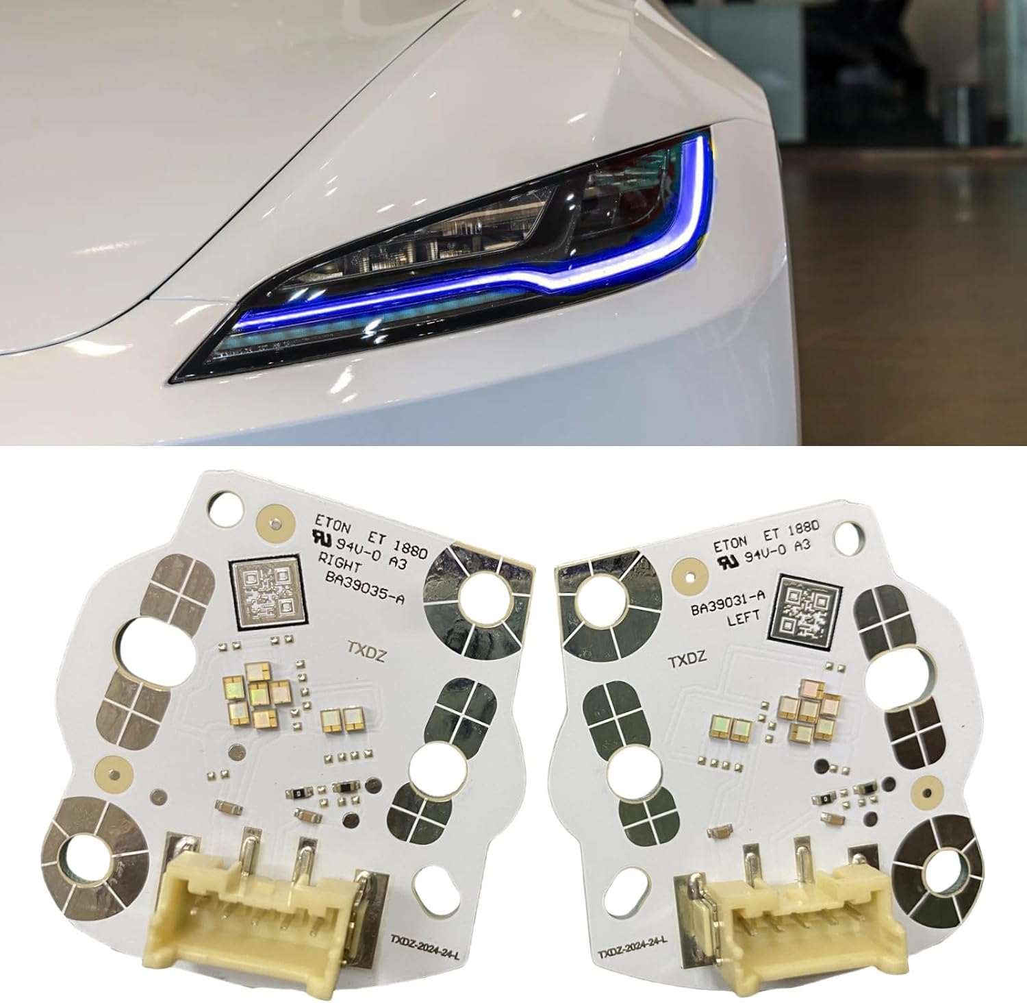2Pcs Angel Eyes CSL Yellow DRL LED Boards Set Fit For 2024 Tesla Model 3 Headlight Daytime Running Lights, DRL Boards, Only Compatible With The Latest Version Of Model 3 (Blue)