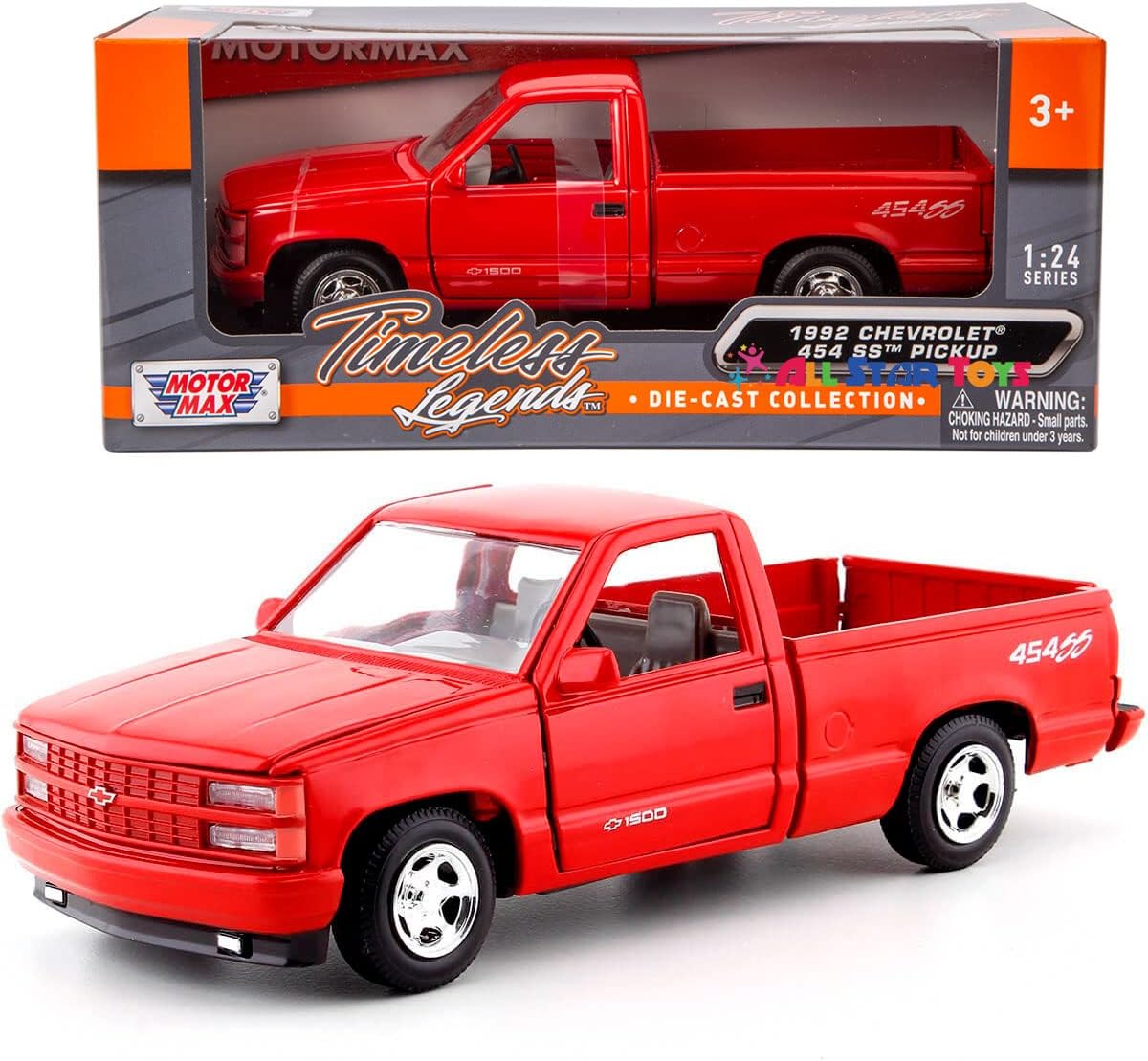 1992 Chevy 454SS Pick Up Truck, Red - Showcasts 73203-1/24 Scale Diecast Model Car by Motor Max